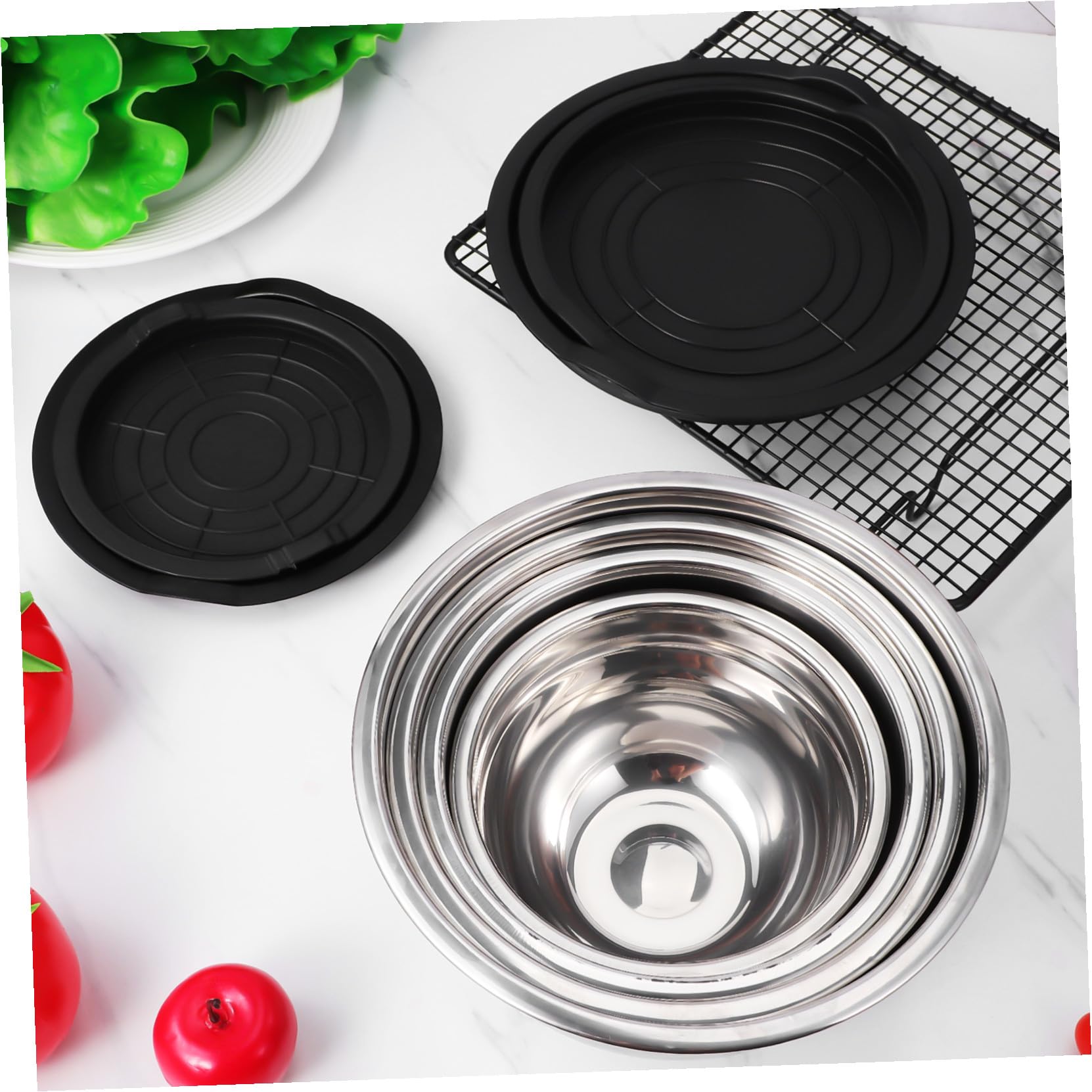 Alipis Rührschüssel aus Edelstahl mit Deckeln 4 Stück Stapelbare Küchenschüsseln für Backen Kochen und Servieren Verschiedene Größen 14 bis 20cm