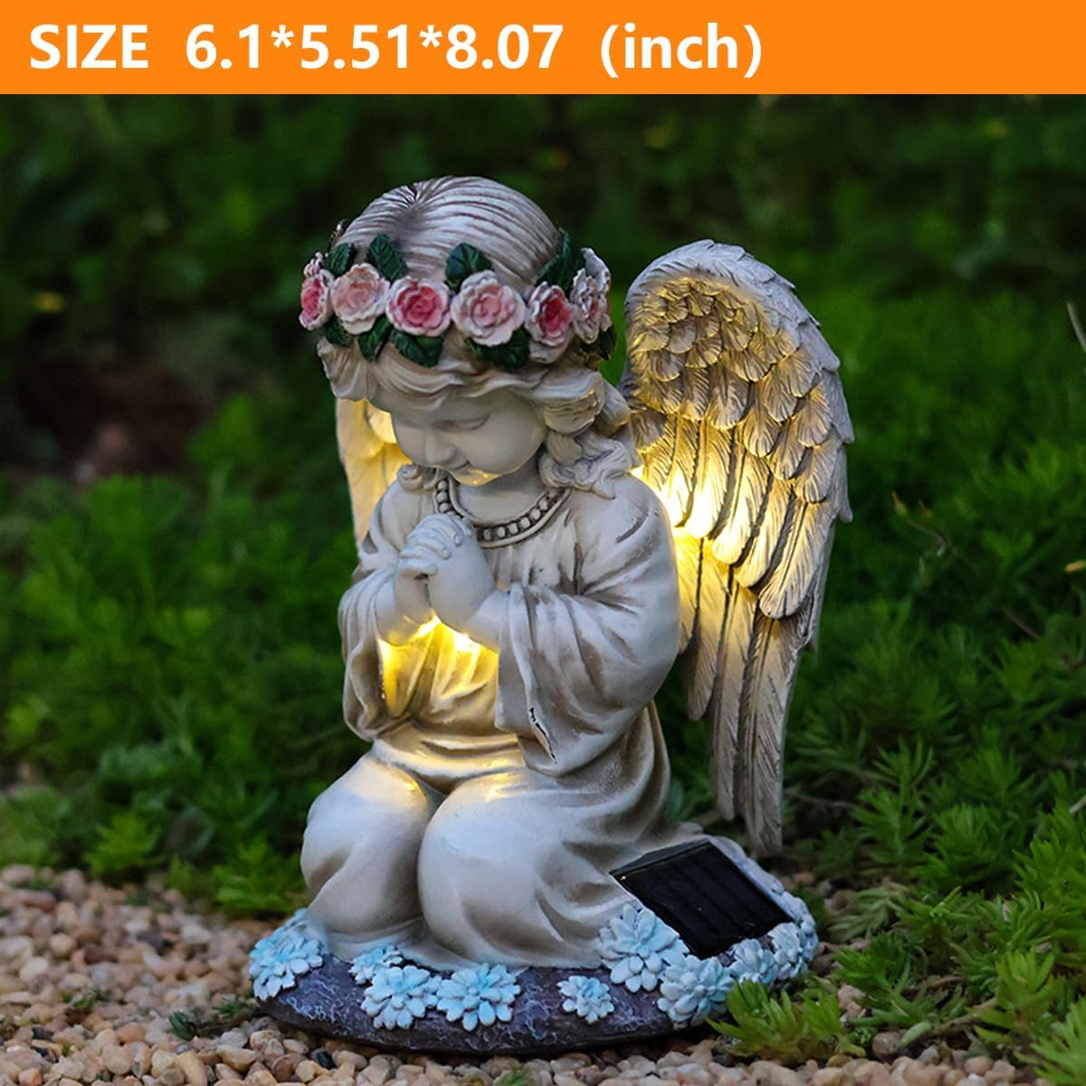 Solar Garden Outdoor Statues Lights, Resin Angel Figurine Light for Patio, Balcony, Yard, Lawn Ornament, Unique Housewarming Gifts and Yard Decor - Image 6