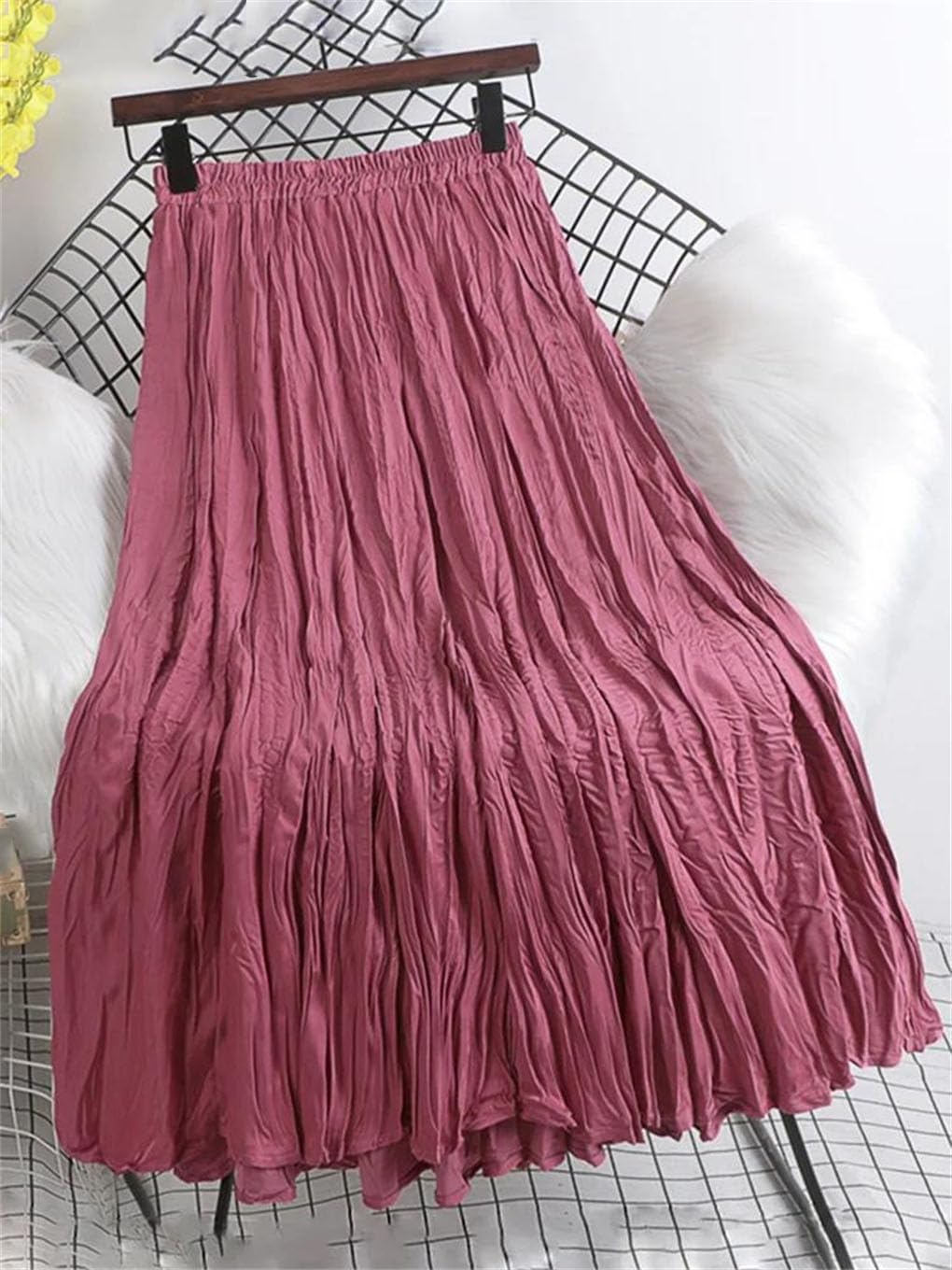 Faldas plisadas de cintura alta de color liso para mujer, longitud media, falda casual acampanada