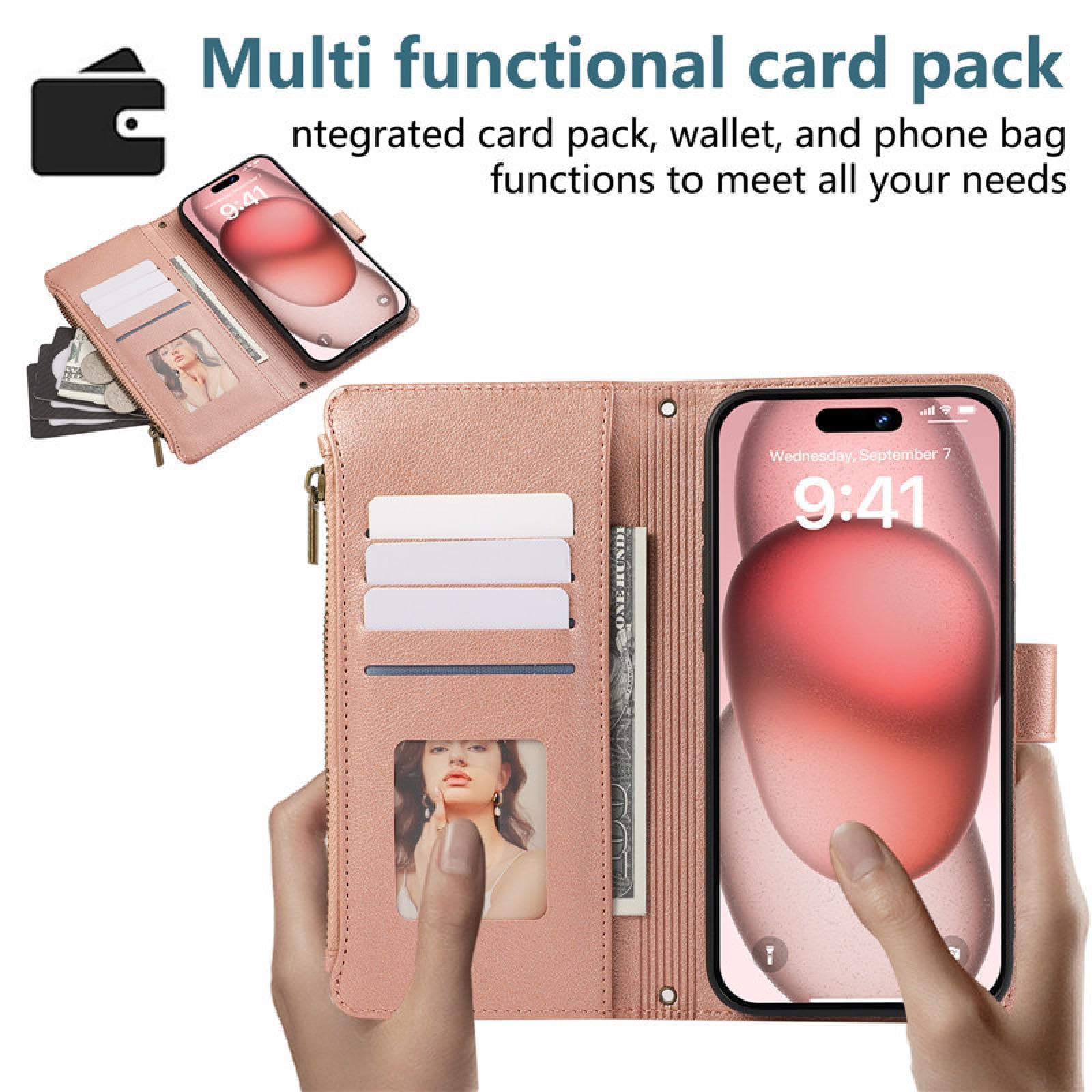 Do iPhone SE 2020 (2022) skórzany portfel na zamek błyskawiczny, etui na telefon, smycz (do iPhone SE 2020 (2022)/FIOLETOWY)