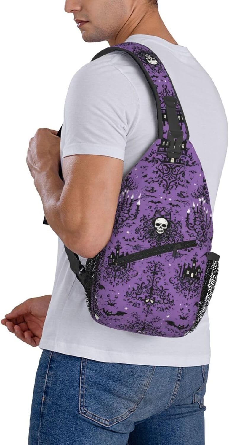GTEVUTS Purple Mansion Crossbody Bags Haunt Sling Bag for for Women Men, Cute Fashion Chest Bag Casual Small Shoulder Bags Travel Hiking Cycling Gym Sport Lightweight Daypack Adult Backpack