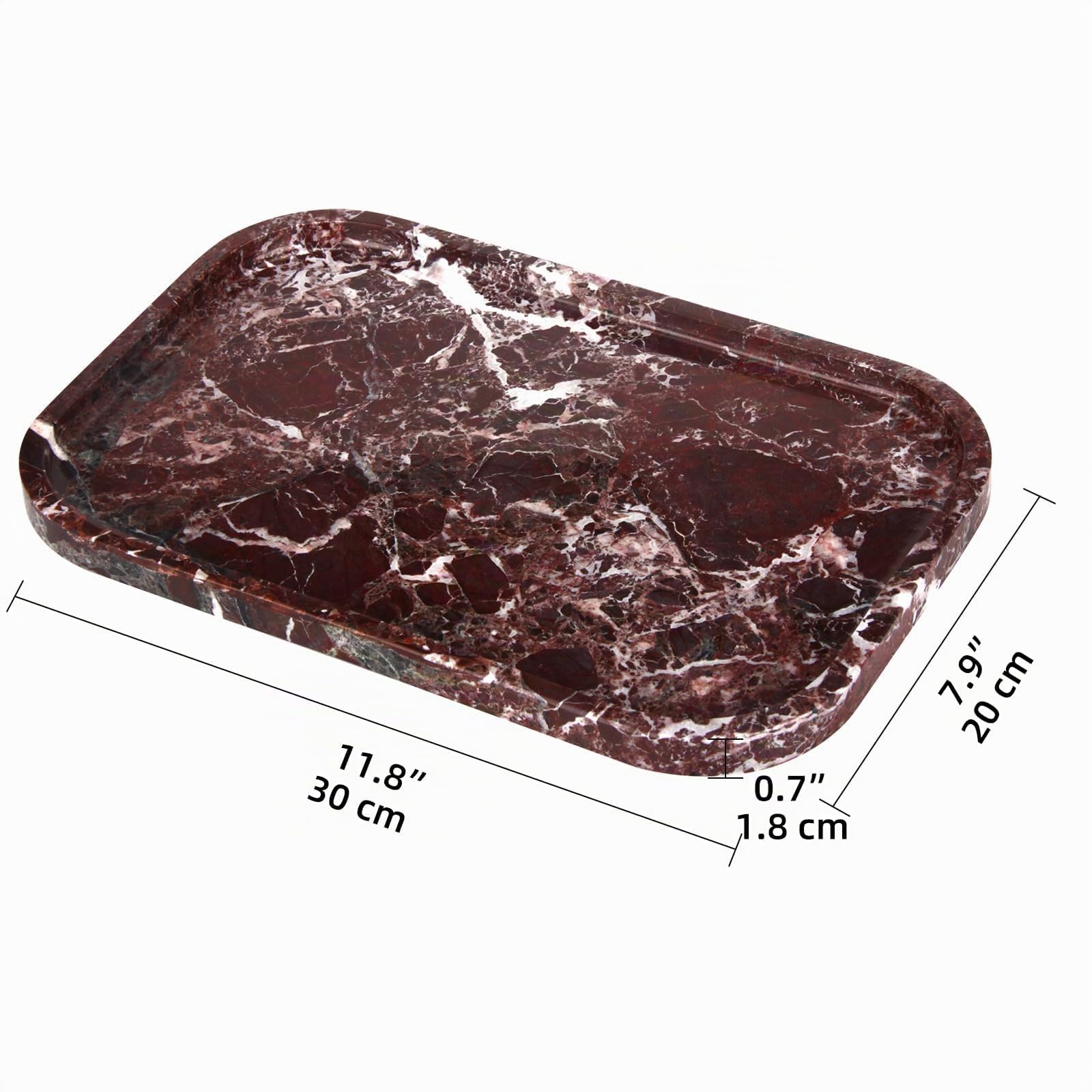 Bandeja Mármol para Baño, Rojo Púrpura, 30 x 20 x 1.8 cm | Bandeja Portaobjetos, Decoraciones, Organización para Vaciabolsillos Entrada, Cocina, Tejidos, Jabón, Champú, Cosméticos