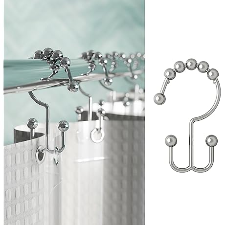 Zenna Home Chrome Shower Curtain Double Roller Glide Hooks