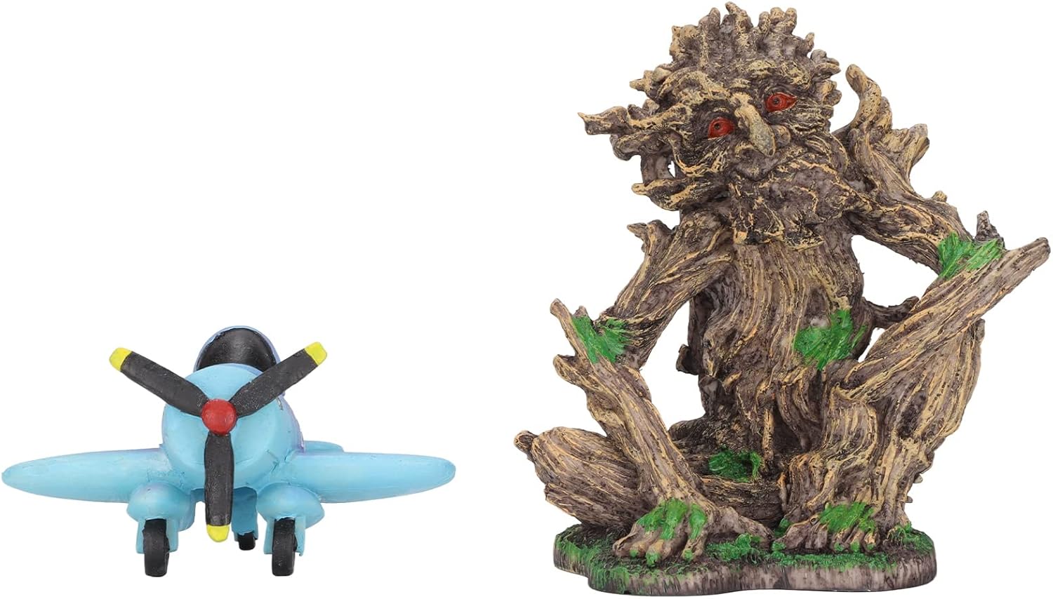 Fish Tank Tree Statue and Airplane Decorations, Resin Aquarium Ornaments for Freshwater Saltwater Tanks, Lifelike Landscape Decor with Hiding Spots for Betta Fish