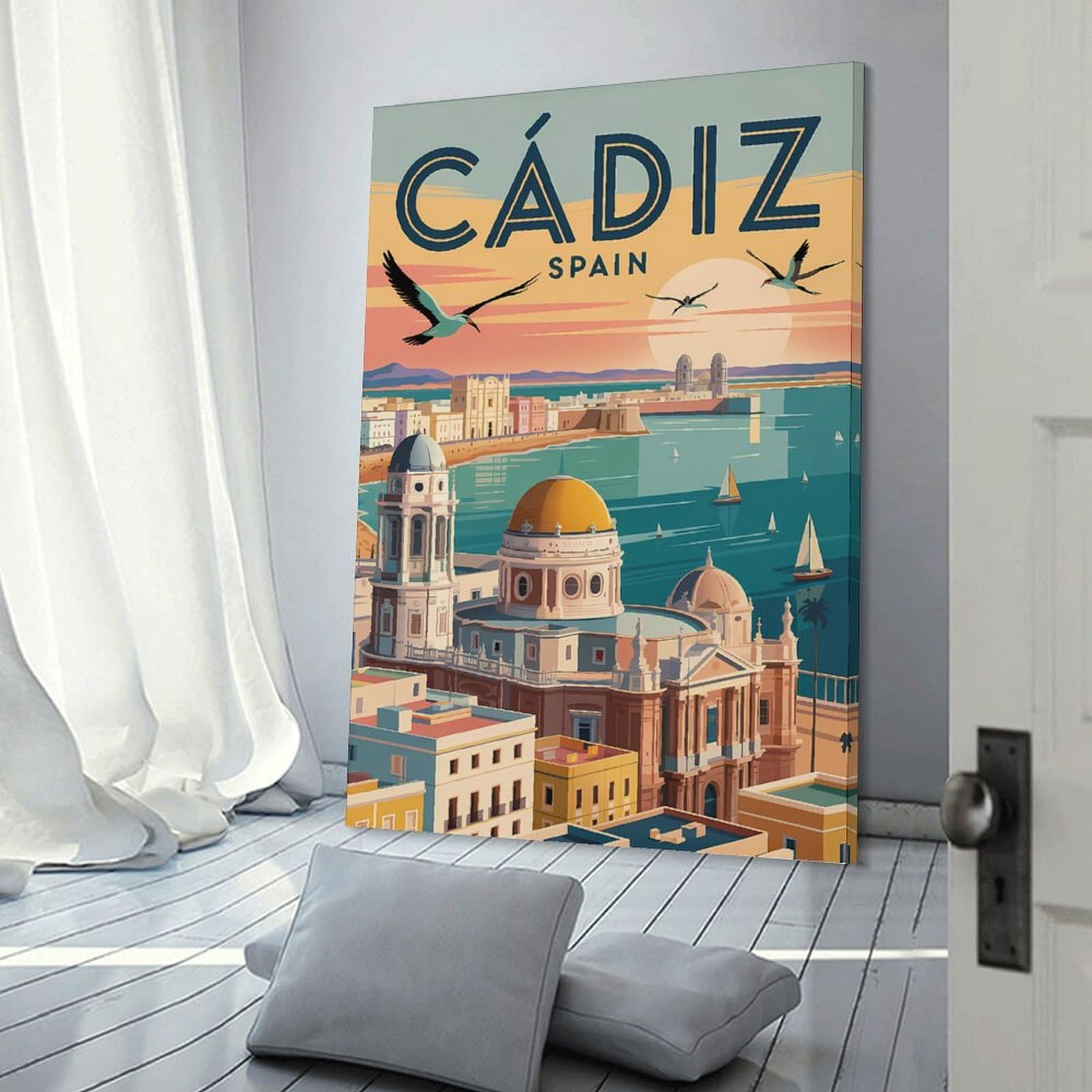 Junmoney Cadiz Spain Travel Canvas Wall Decor 20x30inch(50x75cm), for Lounge, Bedroom Or Personal Spaces, A Wall Art Gift for Fresh Interiors