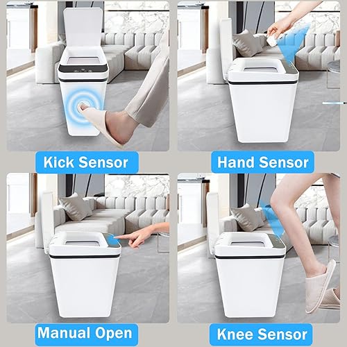 Miniatura 6 de Paquete de 2 botes de basura inteligentes sin contacto de 3.2 galones con sensor de movimiento y tapa, impermeable para dormitorio, baño, cocina