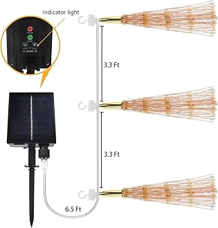 3 Pack 600 LED Solar Starburst Sphere Lights Remote Control,LED Firework Light 8 Modes Dimmable Waterproof Hanging Fairy Light, Copper Wire Lights for Patio Parties Christmas (Warm White)