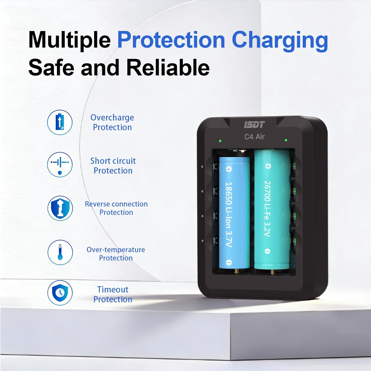 ISDT C4 Air 6-Bay 18650 Battery Smart Charger AA AAA Battery Charger with Type-C QC3.0 Output 4A 40W for AA Lilon 18650 Rechargeable Battery Charger, Fire Preventionn Material - Image 7