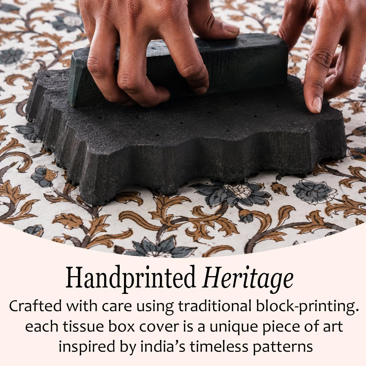 CPC Autumn Vine Hand Block Print Cotton Square Ruffle Tissue Box Cover image 3