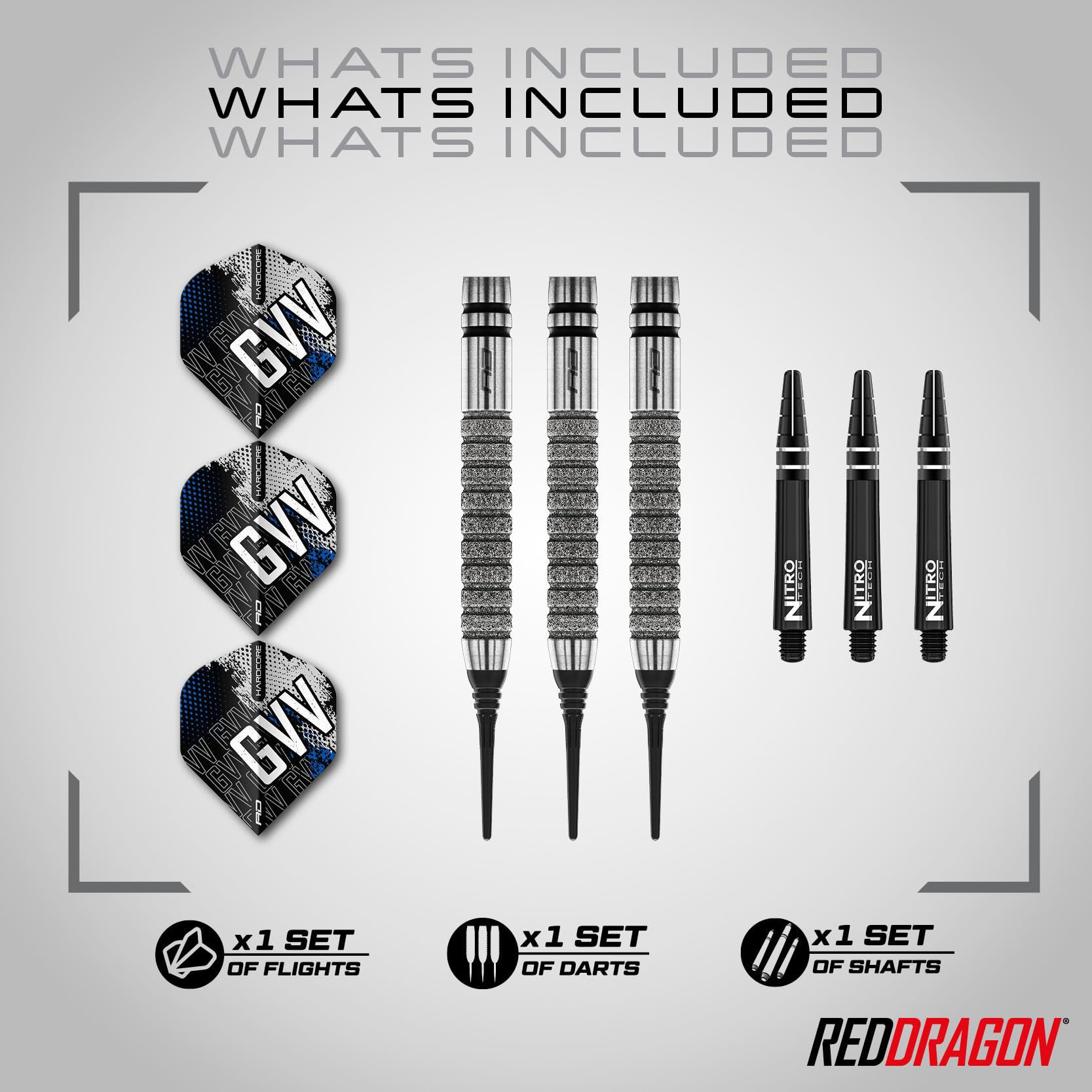 RED DRAGON Darts – Giocatore Professionista - Gian Van Veen Tour Edition Serie - 90% Tungsteno Punta in Acciaio Set di Freccette con voli e aste per Freccette - Disponibile in Punta Morbida e Acciaio