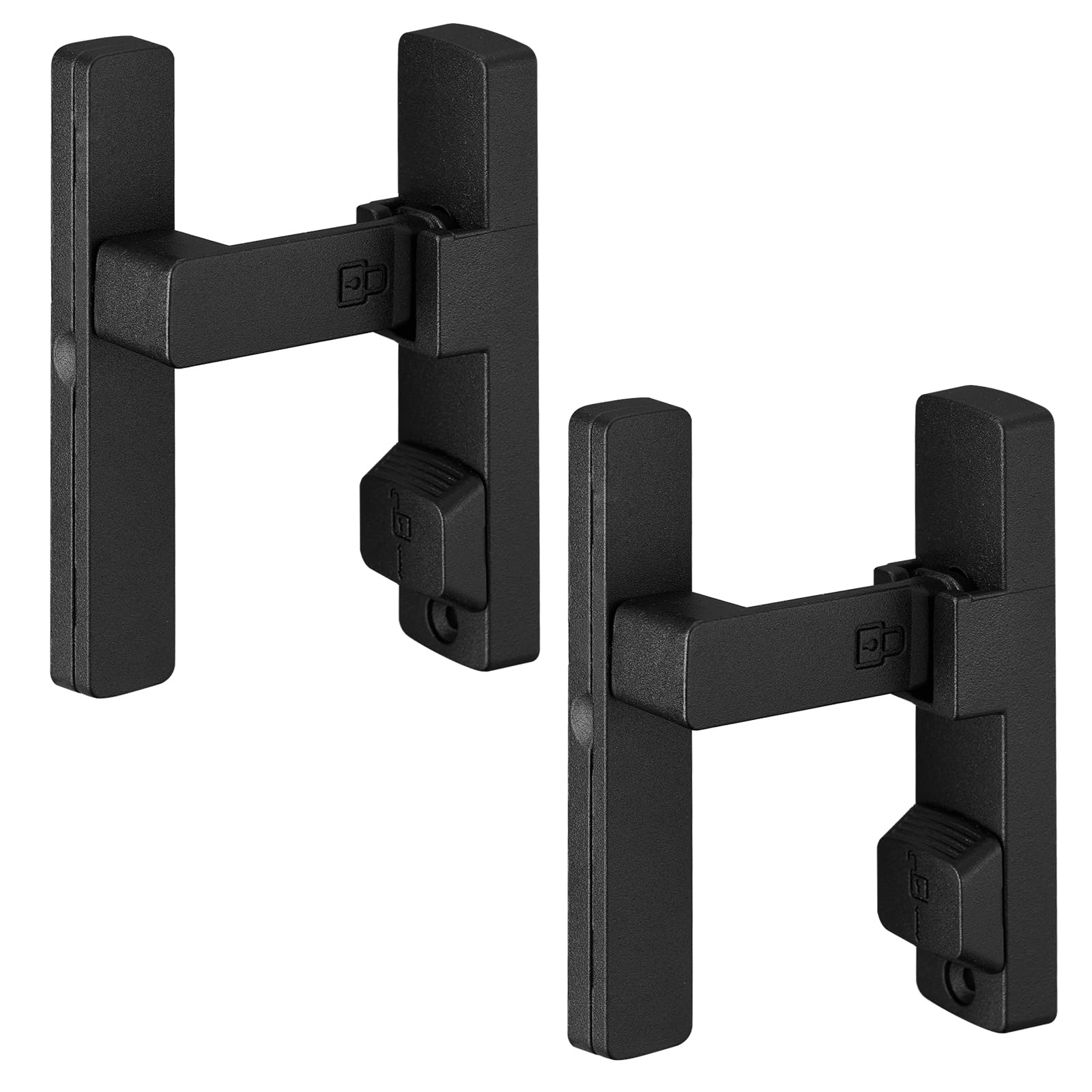 Lot de 2 loquets de porte de grange, serrure de portail à 90 degrés avec bouton de verrouillage de sécurité, loquet à rabat de sécurité en alliage de zinc noir mat pour porte coulissante