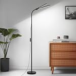 Lampe sur pied LED, 18W/2000LM lampes sur pied lumineuses pour salon, lumière de lecture dimmable et respectueuse des yeux avec double tête, lampe debout moderne à col de cygne réglable pour extension de cils, artisanat, tatouage.