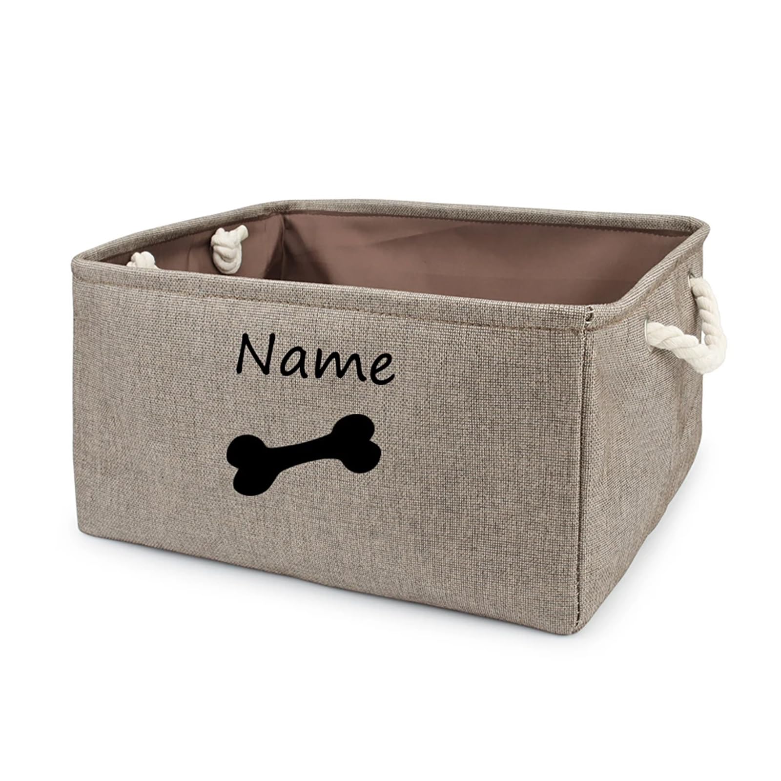 yky Personalized Name Pet Storage Basket,Dog Toy Basket, Personalized Dog Storage Box Foldable Dog Toy Organizer Pet Basket (Brown-Bone,S:30 * 20 * 12CM)