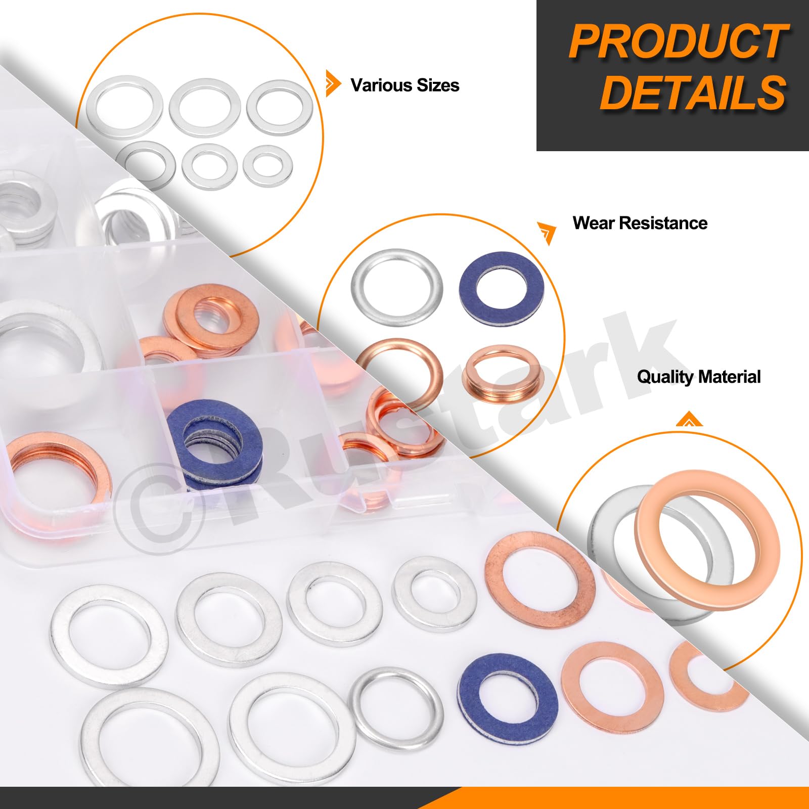 Rustark 105Pcs 14 Sizes Oil Drain Plug Gasket Assortment Kit - Image 3