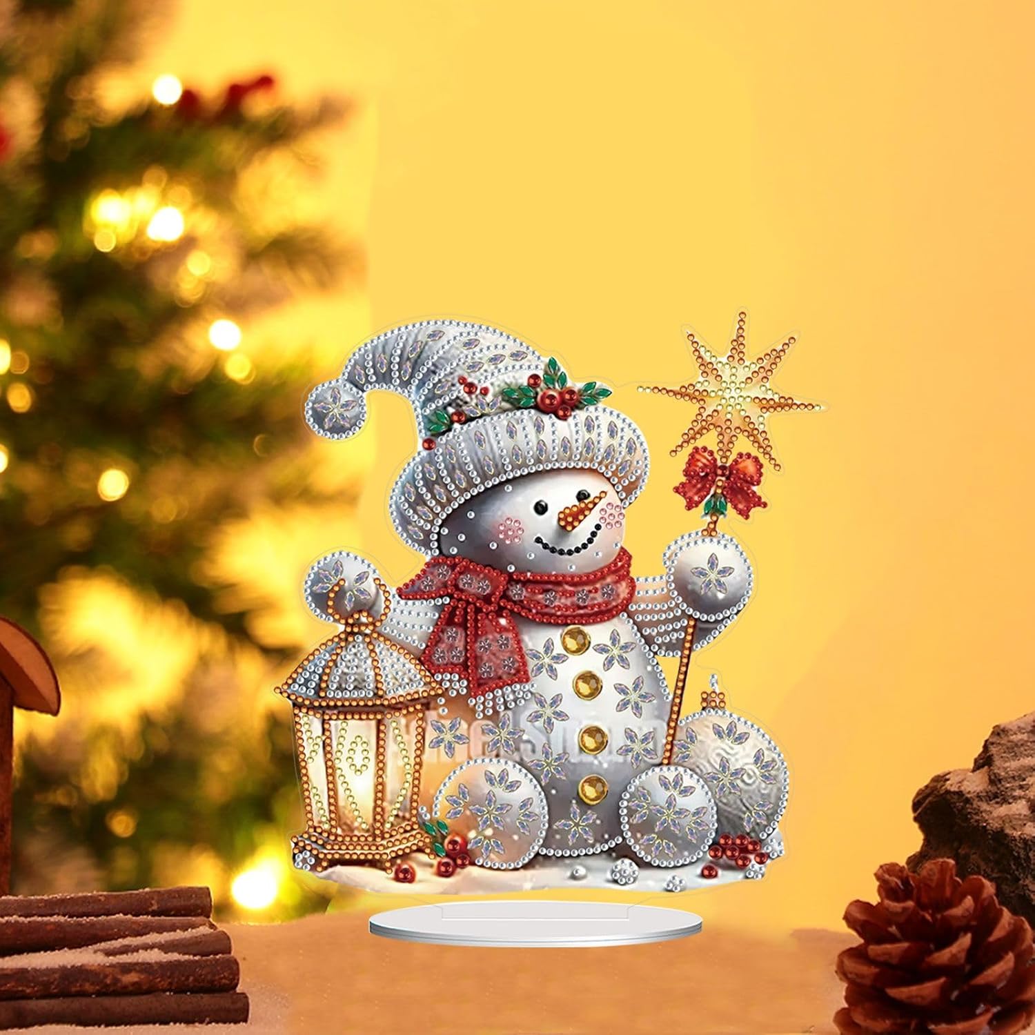 Christmas Tabletop Diamond Art Painting Kit Animal, 5D DIY Diamond Christmas Desktop Ornament Special Shaped Crystal Diamond Art Tabletop Ornaments Home Office Decor-2PCS-A
