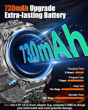 Military Smart Watches for Men with Bluetooth Call, 1.85 HD Screen Waterproof smartwatch with Flashlight, 114 Sport Modes, 730mAh Heart Rate/SpO2/Sleep Monitor Fitness Tracker for iOS Androi