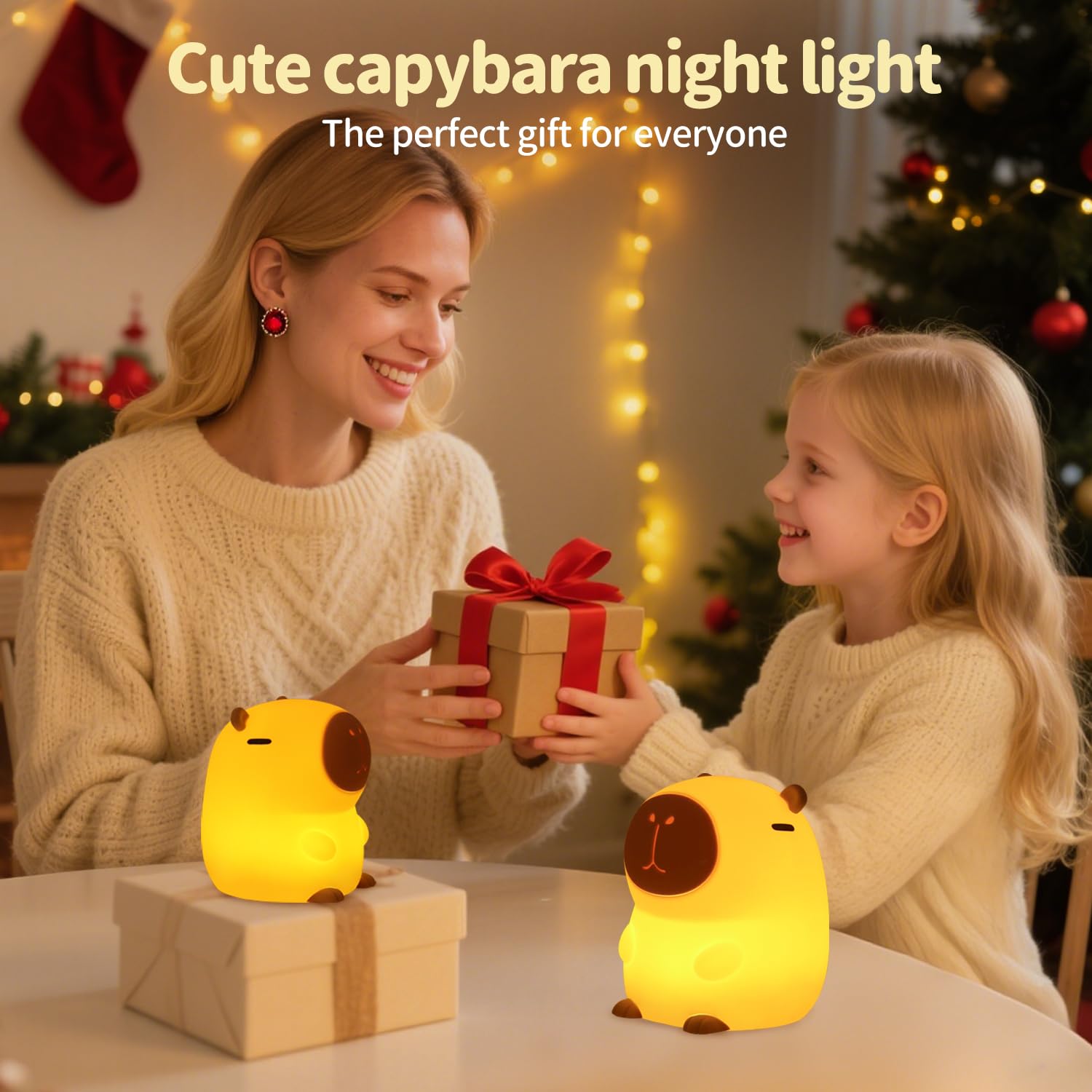 Capybara Nachtlicht, süßes Squishy Silikon Nachtlicht für Kinder, langlebig wiederaufladbar, Tippen zum Einstellen der Helligkeit, sichere Capybara-Geschenke für Schlafzimmer, Kinderzimmer