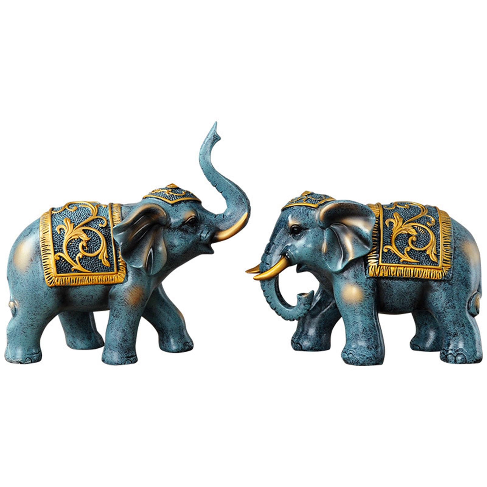 1 coppia di elefanti in resina innovativa, ornamento invitante ricchezza e mantenimento aziendale elefante statua per ufficio soggiorno (blu)