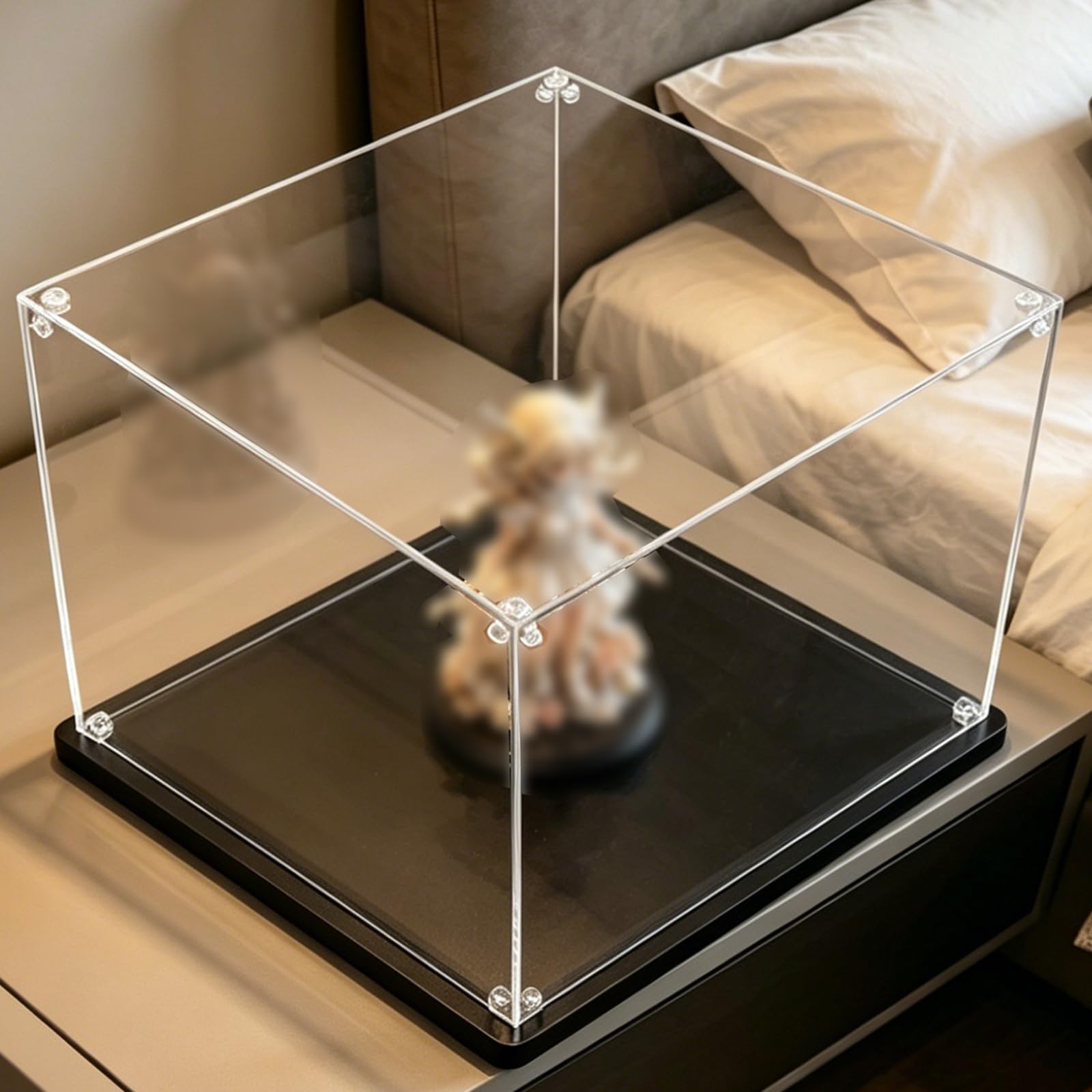 Assemble Cube Display Box Stand, Versatile Clear Acrylic Display Case with Base for Action Figures/ Souvenirs/ Ball, Cube Dustproof Acrylic Presentation Cabinet(Black,14x12x14"/35x30x35cm)