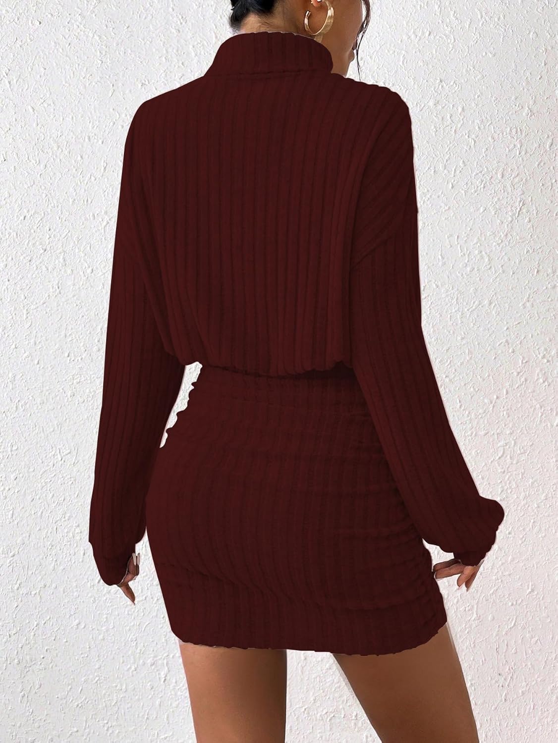 Women's Pullover Sweater Dress Long Lantern Sleeve Turtle Neck Cute Ribbed Knit Bodycon Mini Short Dress 2025 Fall