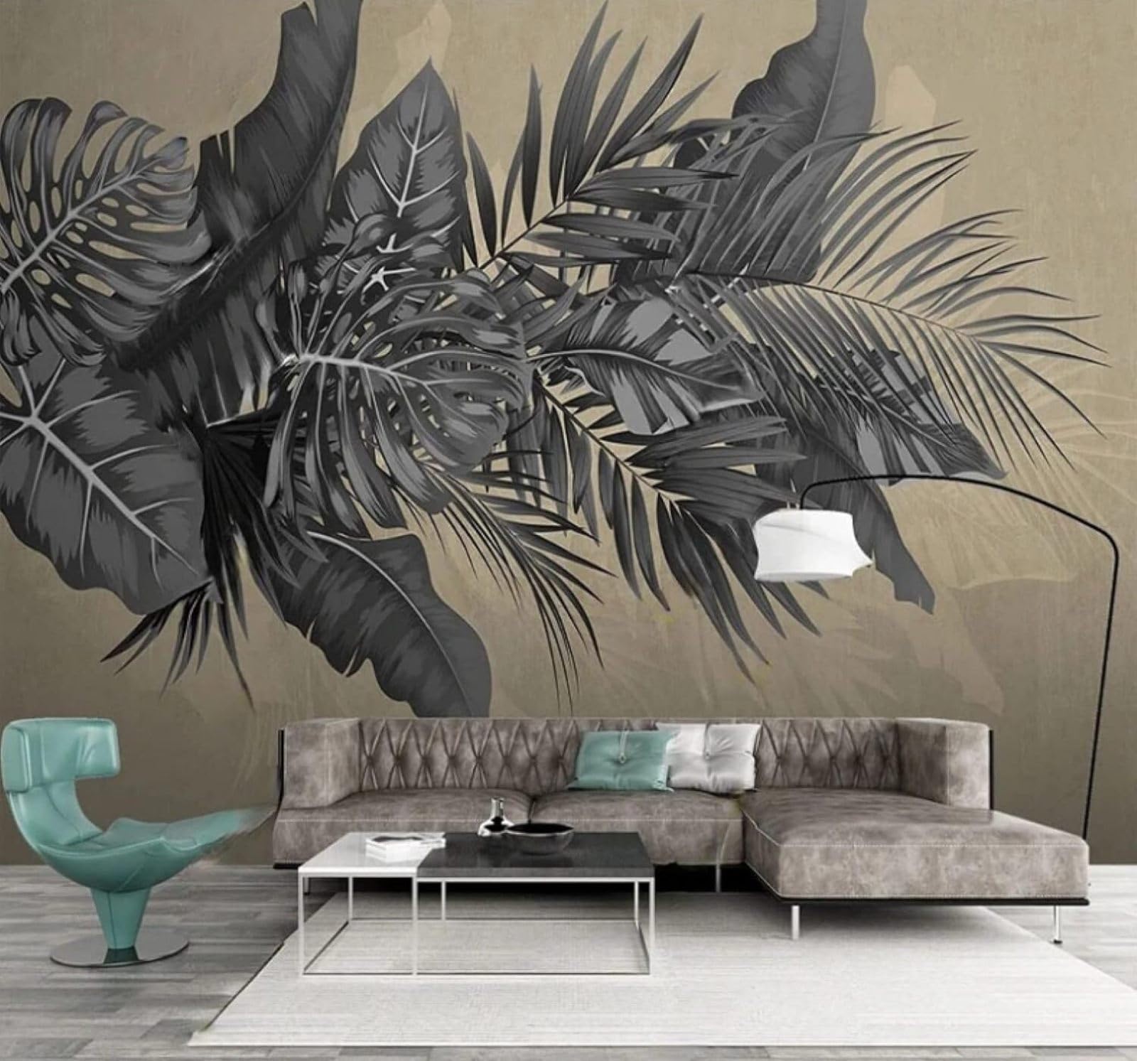 XLMING Retro Three Dimensional Black Plants Banana Leaves 3D Wallpaper Luxury Silk Study Dining Feature Sofa Grey Bedroom Living Room Tv Decorative Wall-300cm×210cm