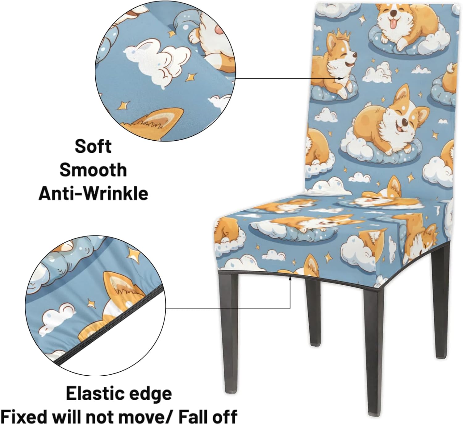 QsirBC Cute Dogs Sleeping Stretch Dining Room Chair Covers Set of 6 Chair Slipcovers Removable Washable Kitchen Seat Covers Chair Protectors for Hotel Party Wedding