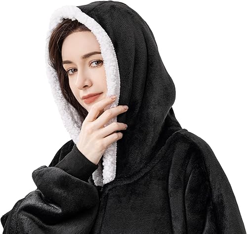 Miniatura 3 de Dreamcountry - Sudadera tipo manta de gran tamaño con capucha, unisex, con bolsillo grande, súper cálida y acogedora, de Sherpa, con mangas cómodas