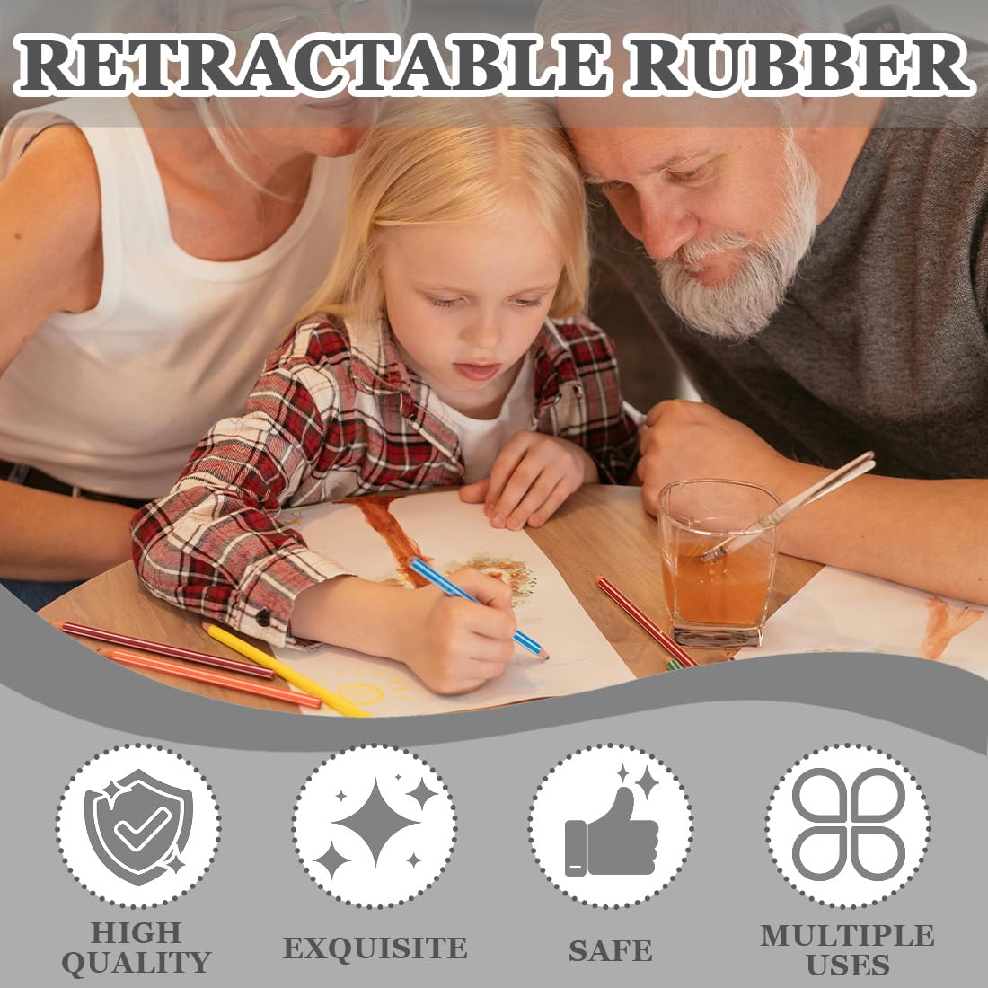 Gomme per Matite Retrattili con Design Gatto Carino - 4 Pezzi per Bambini, Disegno e Scrittura