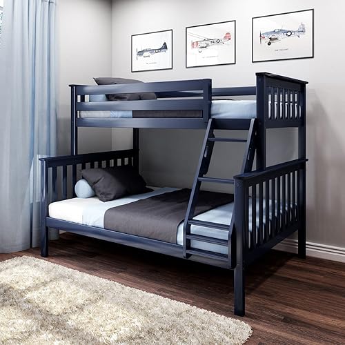 Miniatura 93 de Max & Lily - Litera de tamaño individual sobre matrimonial con escalera, base de cama de madera maciza para niños, barandillas de seguridad de 14