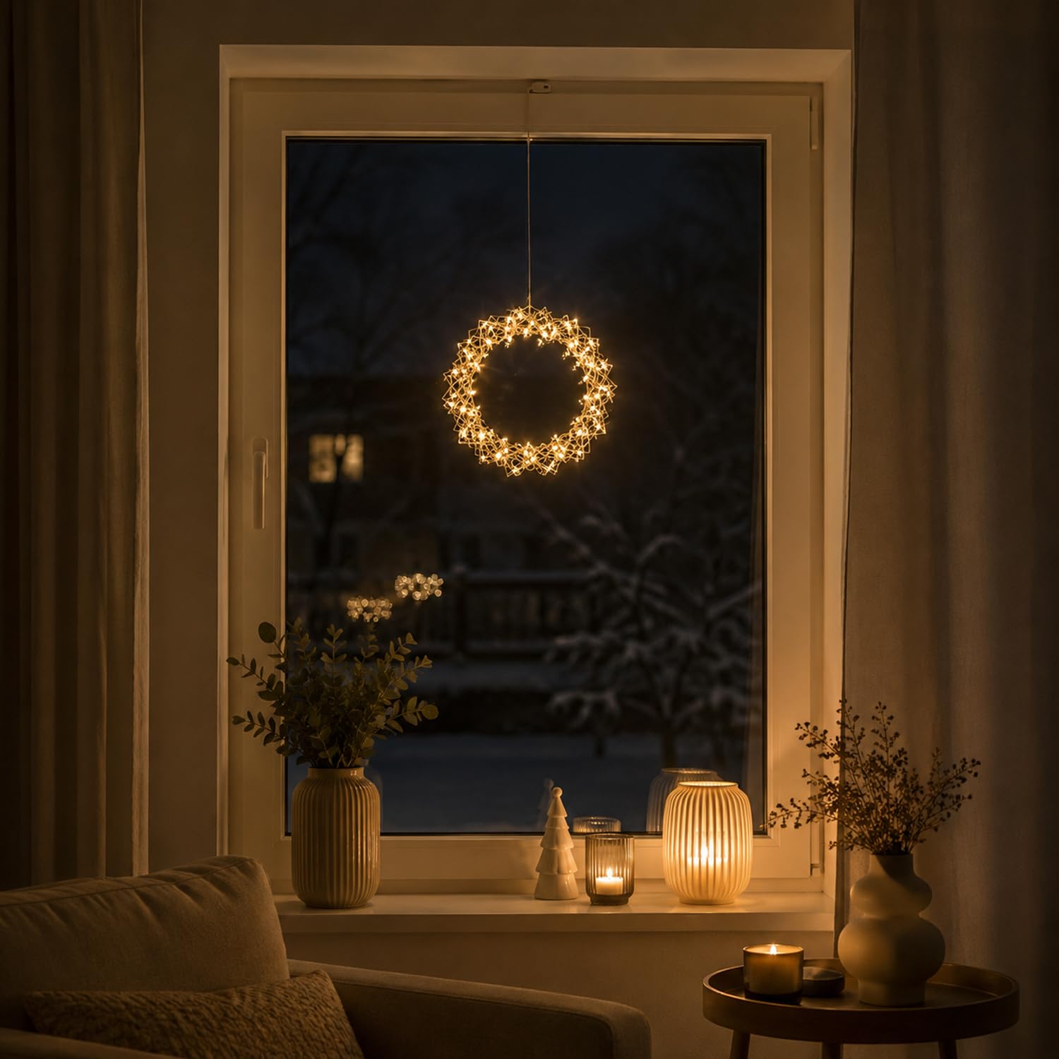 LED Metall Kranz Hängekranz Timer Tischdekoration Deko 40 LED Ø30cm warmweiß Batterie Küche, Haushalt & Wohnen