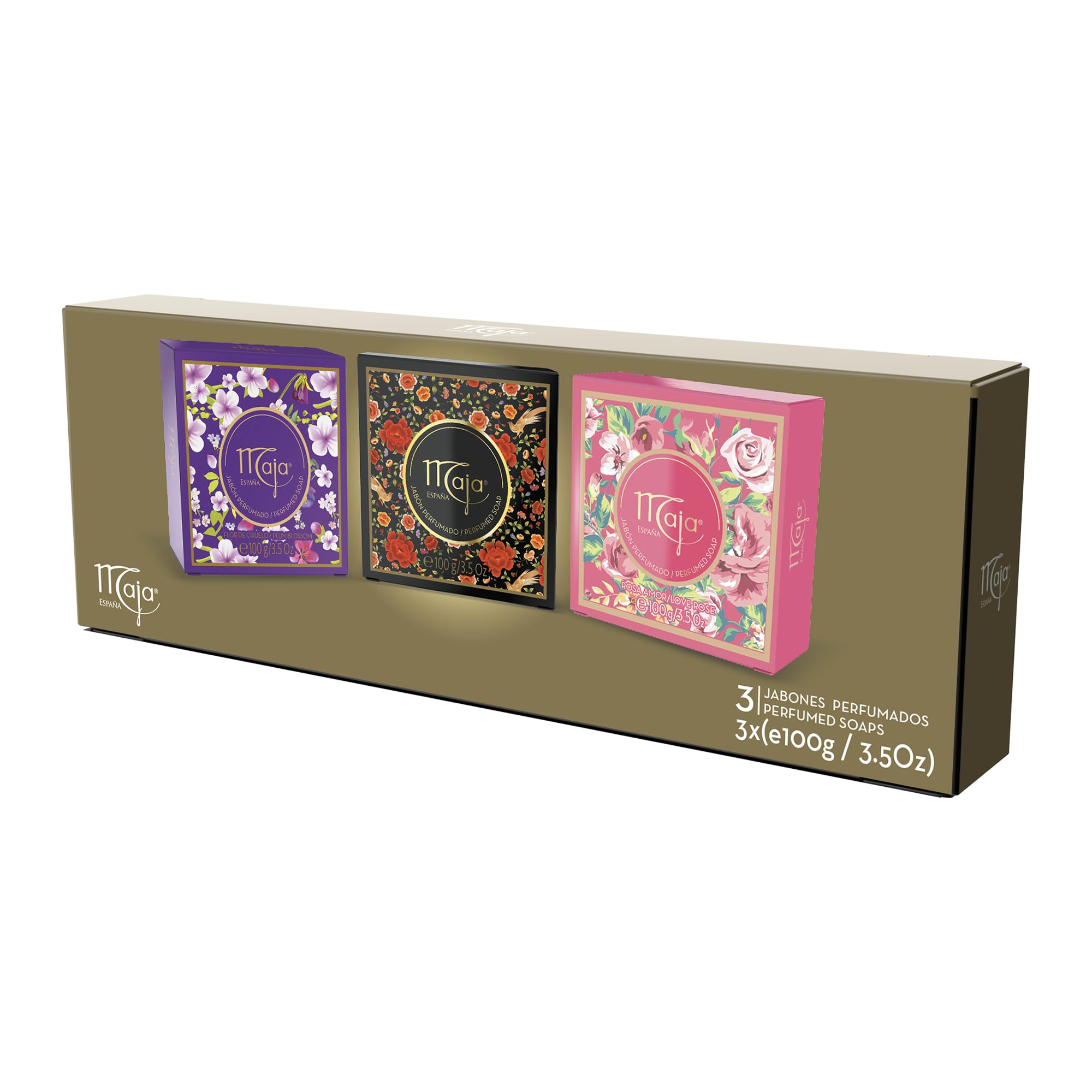Maja Pack Regalo 3 Jabones 100 g. (Aroma Clásico, Plum Blossom & Aqua Turquesa)