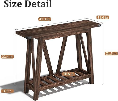 Miniatura 3 de Mesa consola de granja para entrada, mesas de madera con estantes, mesa de sofá para entrada, sala de estar, nogal