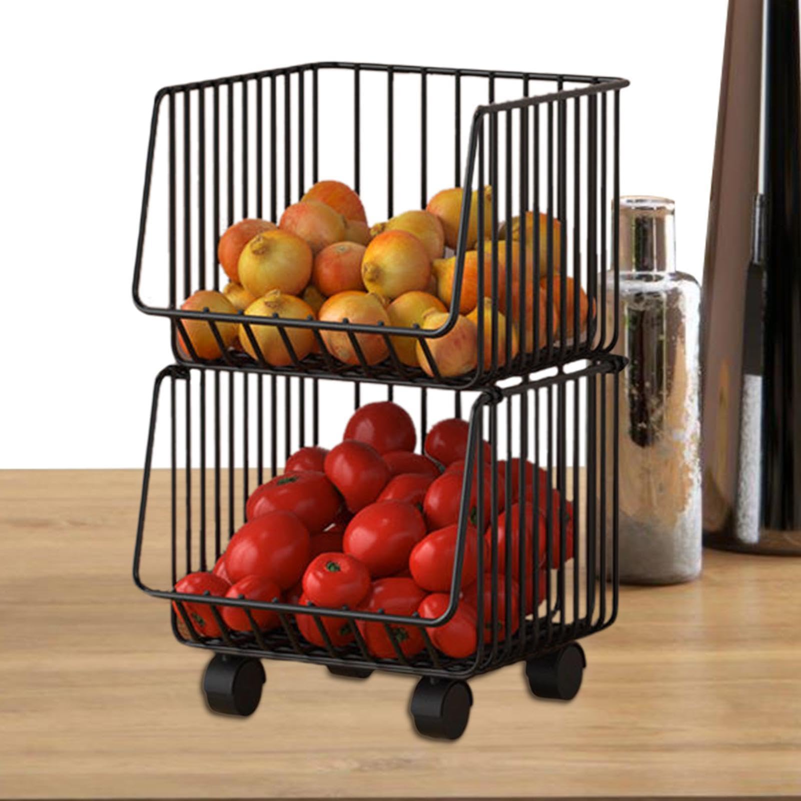 Stapelbare Drahtkörbe – Aufbewahrungskorb aus Metalldraht, Organizer für Küche, Organisation und Aufbewahrung, Küche, Obst, Gemüse, Drahtkorb, Organizer für Küche, Speisekammer, Badezimmer, Schwarz Küche, Haushalt & Wohnen