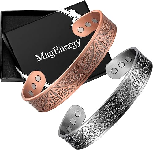 Miniatura 8 de MagEnergy Pulsera de cobre para hombre, árbol de la vida, 99.99 % de cobre puro con 3500 imanes Gauss, brazalete ajustable, joyería vikinga, regalos