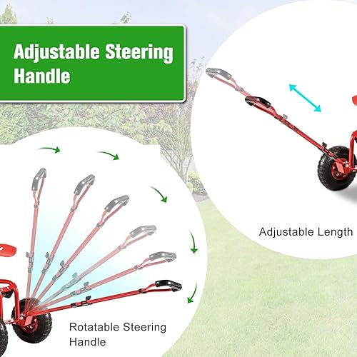 Miniatura 2 de kinbor Carrito de jardín Patinete con mango de dirección extensible, asiento giratorio y cesta utilitaria, rojo