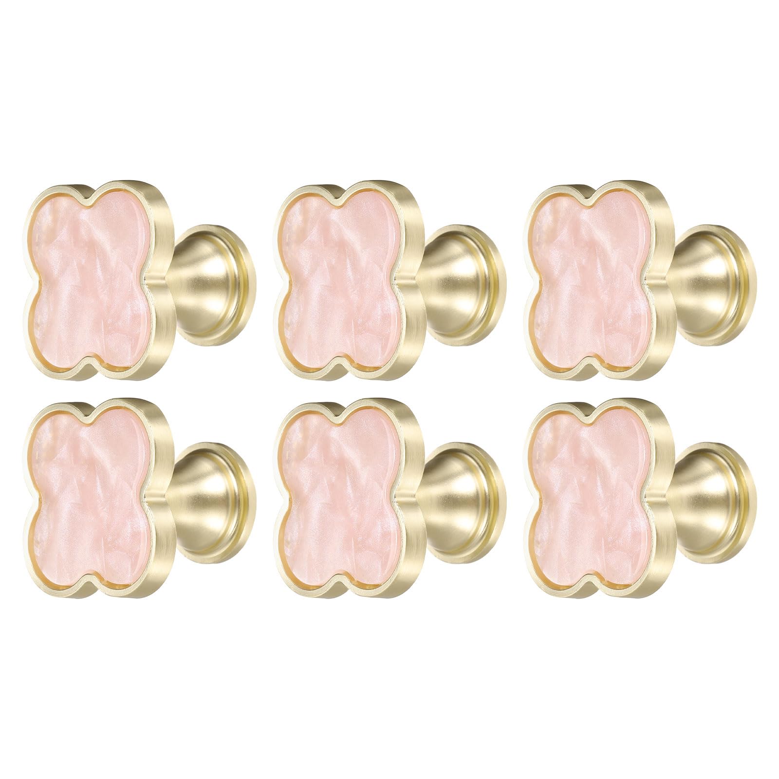 sourcing map 6Pcs Drawer Knobs, Zinc Alloy Decorative Four-Leaf Pull Handles with Screws for Furniture Dresser Wardrobe Cupboard, Pearl Pink