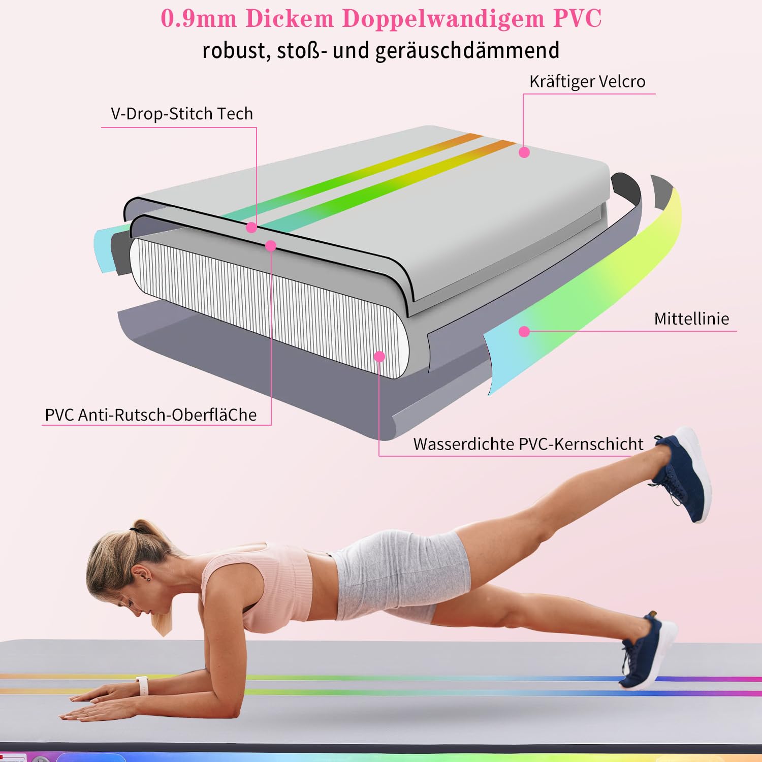 Tapis de Gymnastique Gonflable ROMELANDS, Tapis d'entraînement de 3M 4M 5M, Tapis de Tumbling Avec Pompe à Air électrique pour La Maison, Le Cheerleading
