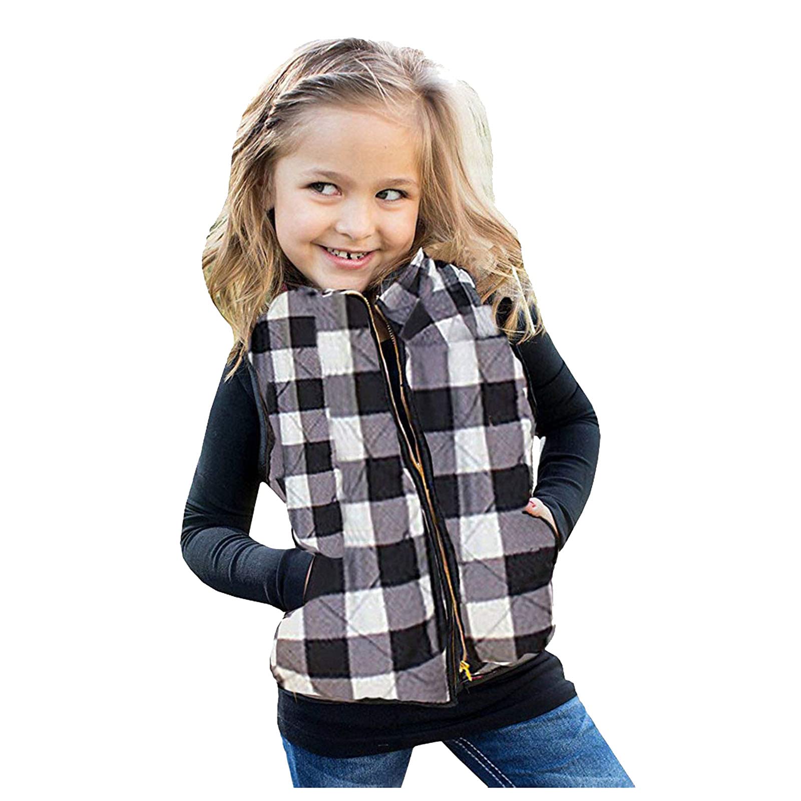 RNTOP Toddler Baby Girls Boys Winter Warm Vest Plaid Windproof Coats Sleeveless Jacket Kids Puffer (White, 4-5 Years)