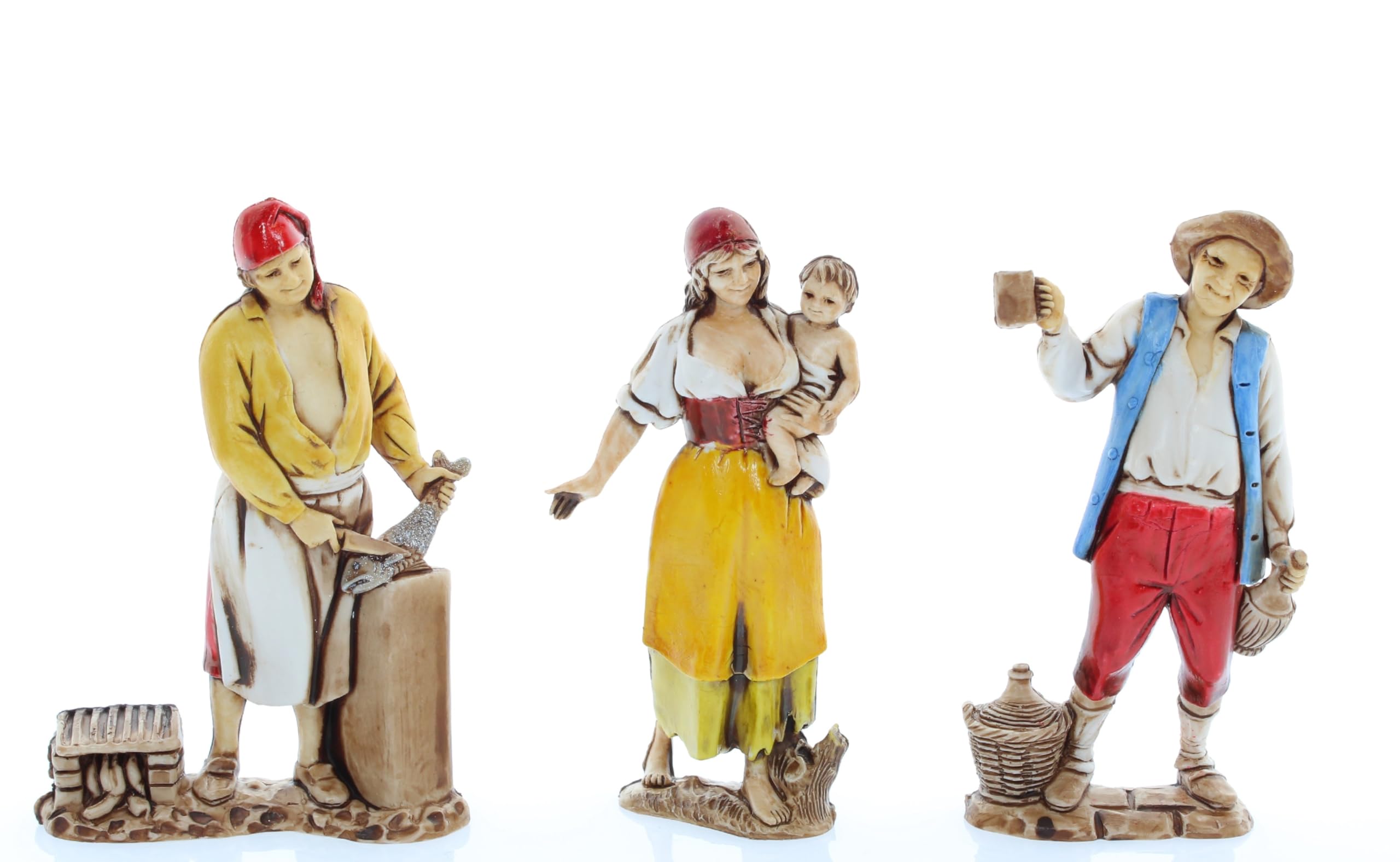 Moranduzzo Trio of Neapolitan Shepherds for Nativity Scene of 3 Inch Scale 1:22-Unbreakable Figures-18th Century Style, Hand-Finished Painting, Official Product, Made in Italy, Sculptor M. Landi