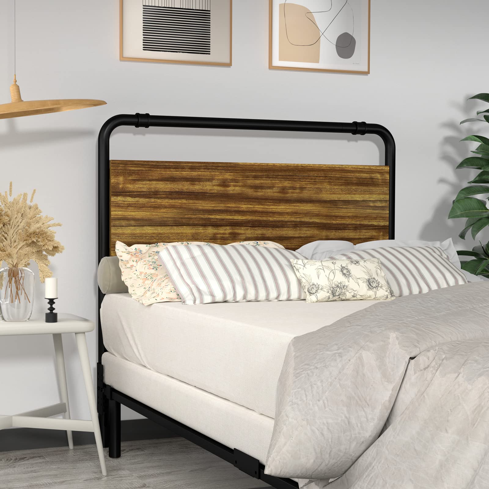 Headboard Only Metal and Wooden Bed Headboard Farmhouse Rustic Headboards Adjustable Easy Assembly Head Board for Twin/Twin XL Size