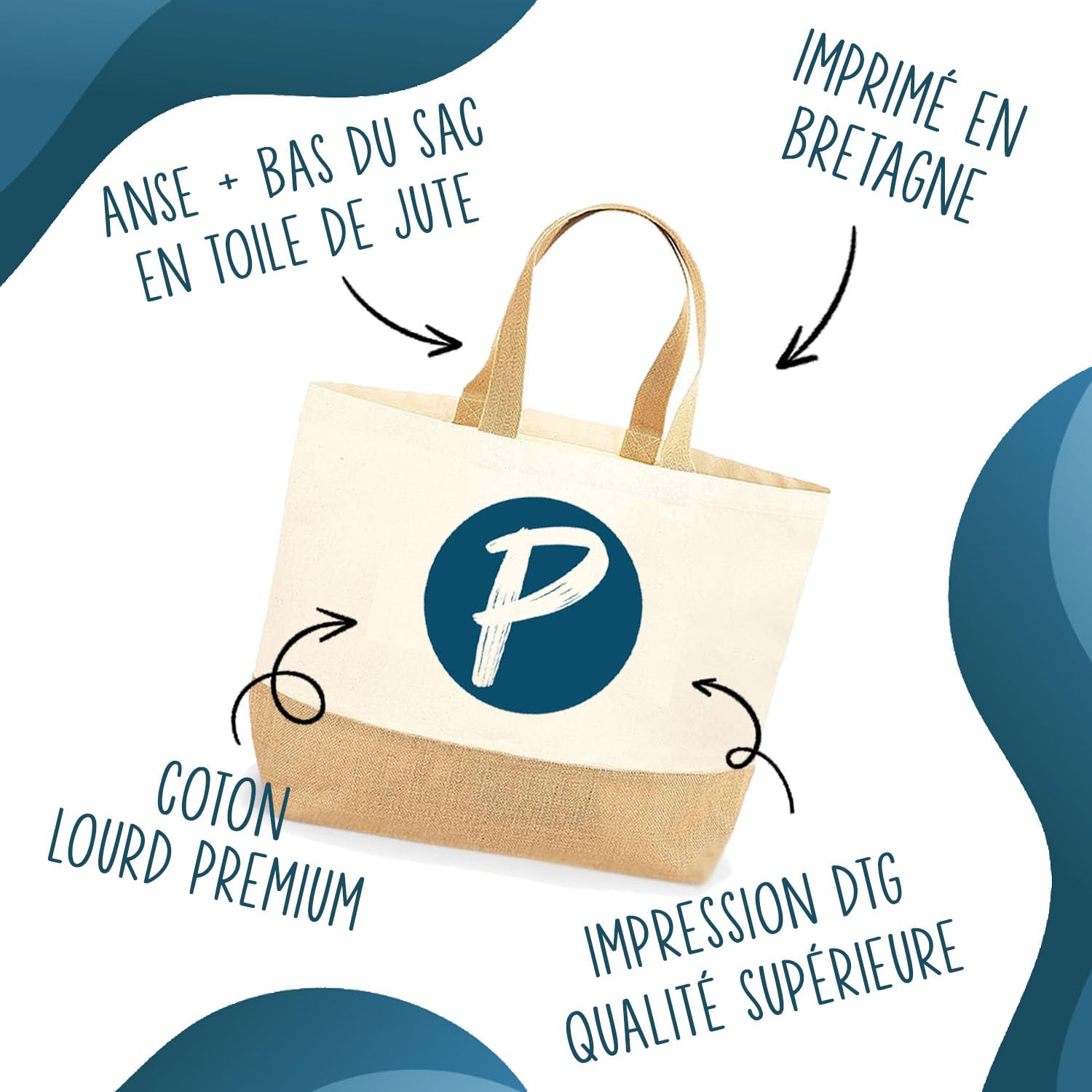 Sac Cabas de Plage Personnalisable Chien Passer du temps avec Prénom Nom | Toile de Jute Coton Courses Idée Cadeau Personnalisé