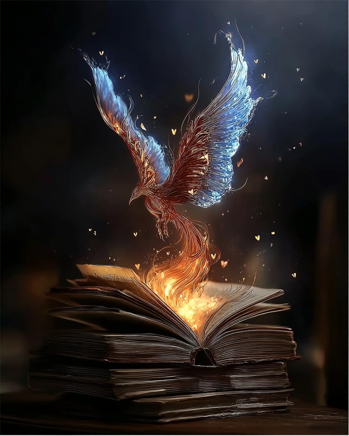 RKFLGEW Diy Perlenstickerei Komplett Set Fantasy-Bücher Und Phoenix Kreuzstich-Nadelstich-Handarbeit, Wandteppich-Set, Perlenstickmuster, 3D-Wandmalerei 40x50cm