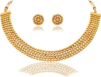 Jewellery for Less Traditional Ethnic One Gram Gold Plated Beaded Necklace Set with Earring for Women and Girls