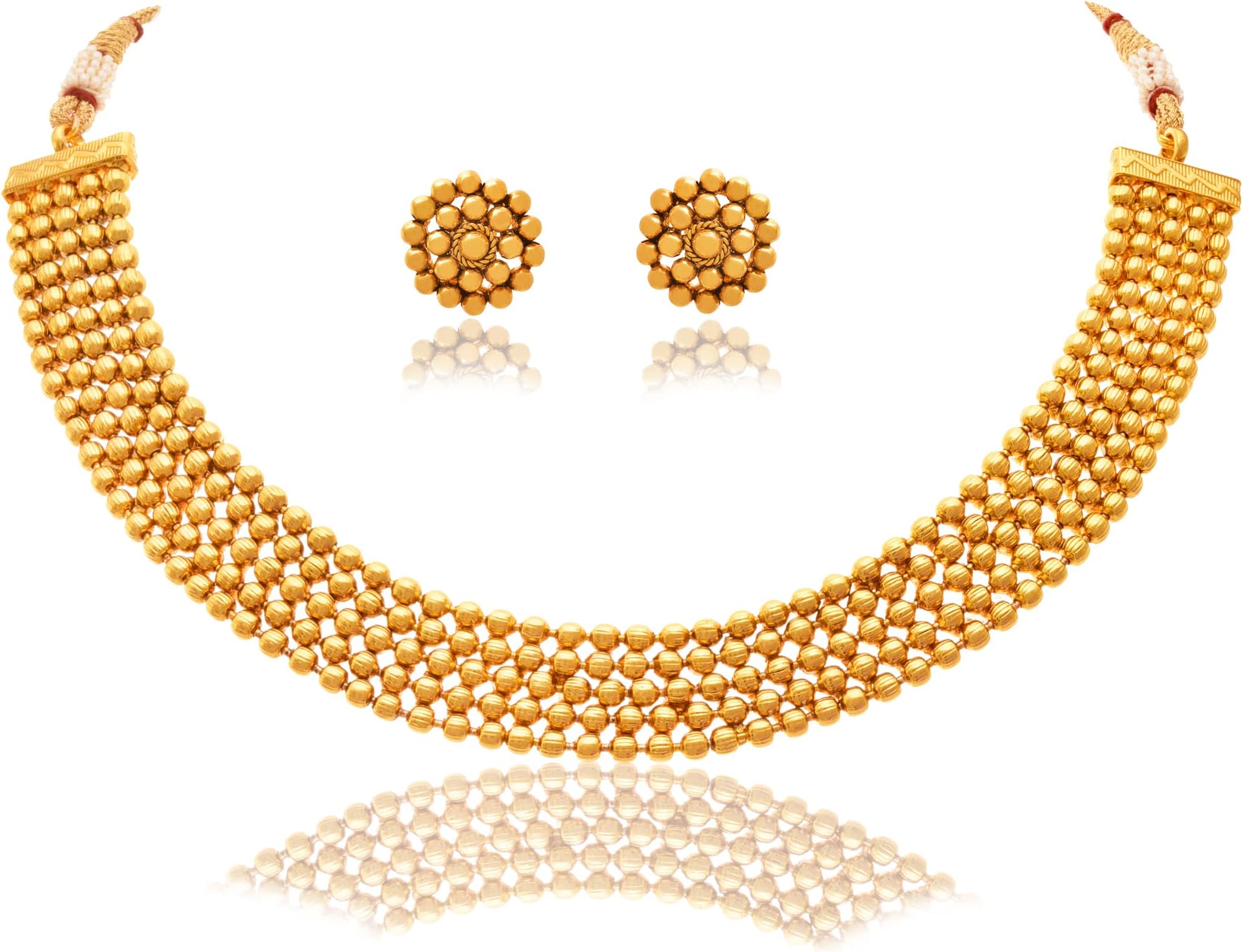 Jewellery for Less Traditional Ethnic One Gram Gold Plated Beaded Necklace Set with Earring for Women and Girls