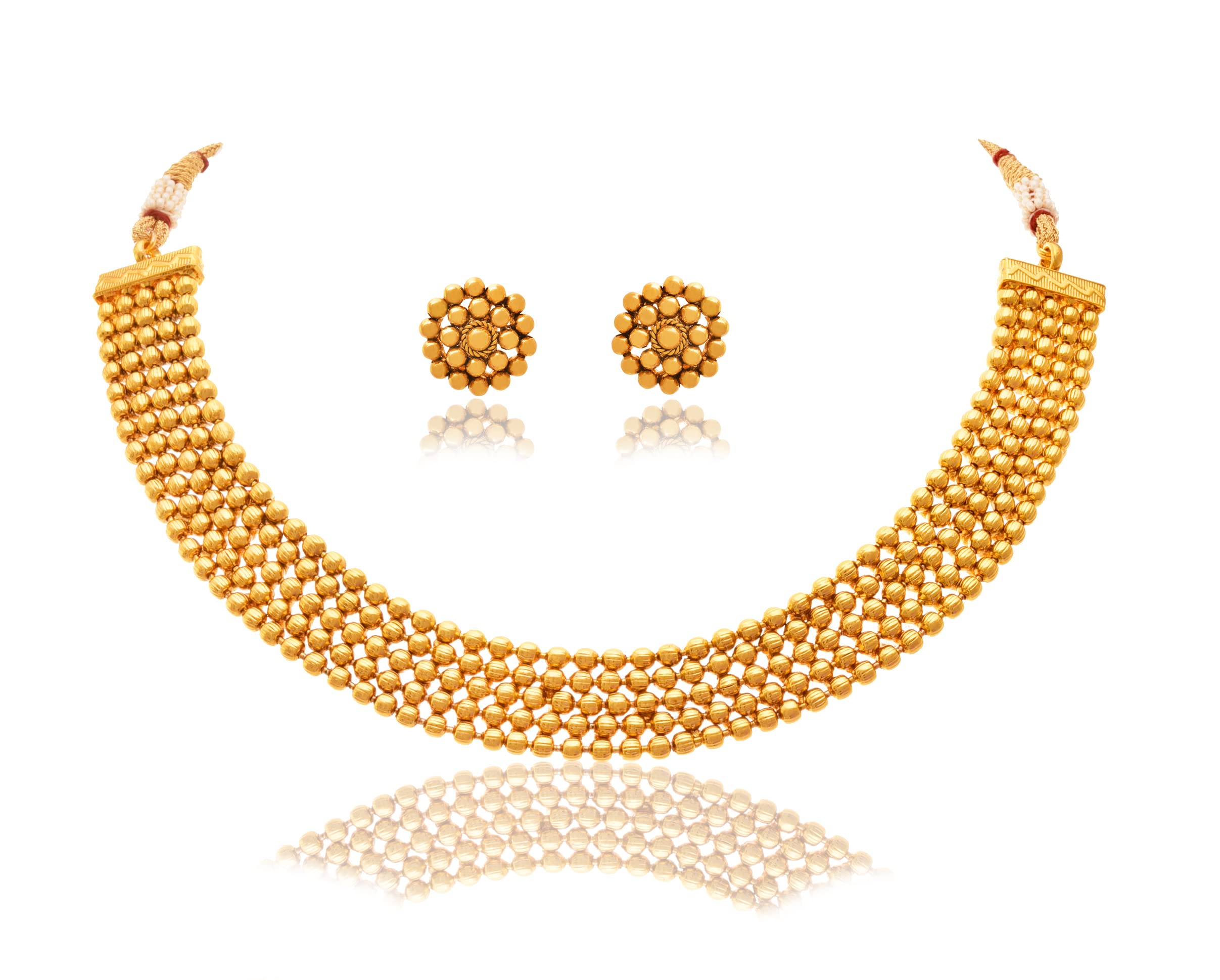 JFL - Jewellery for Less Traditional Ethnic One Gram Gold Plated Beaded Necklace Set with Earring for Women and Girls