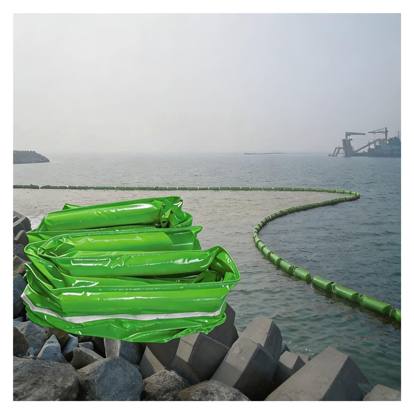ERSINIAN Barrière anti-déversement flottante en PVC vert - Mètres - Barrière anti-déversement à faible visibilité pour lacs, étangs, rivières et zones riveraines
