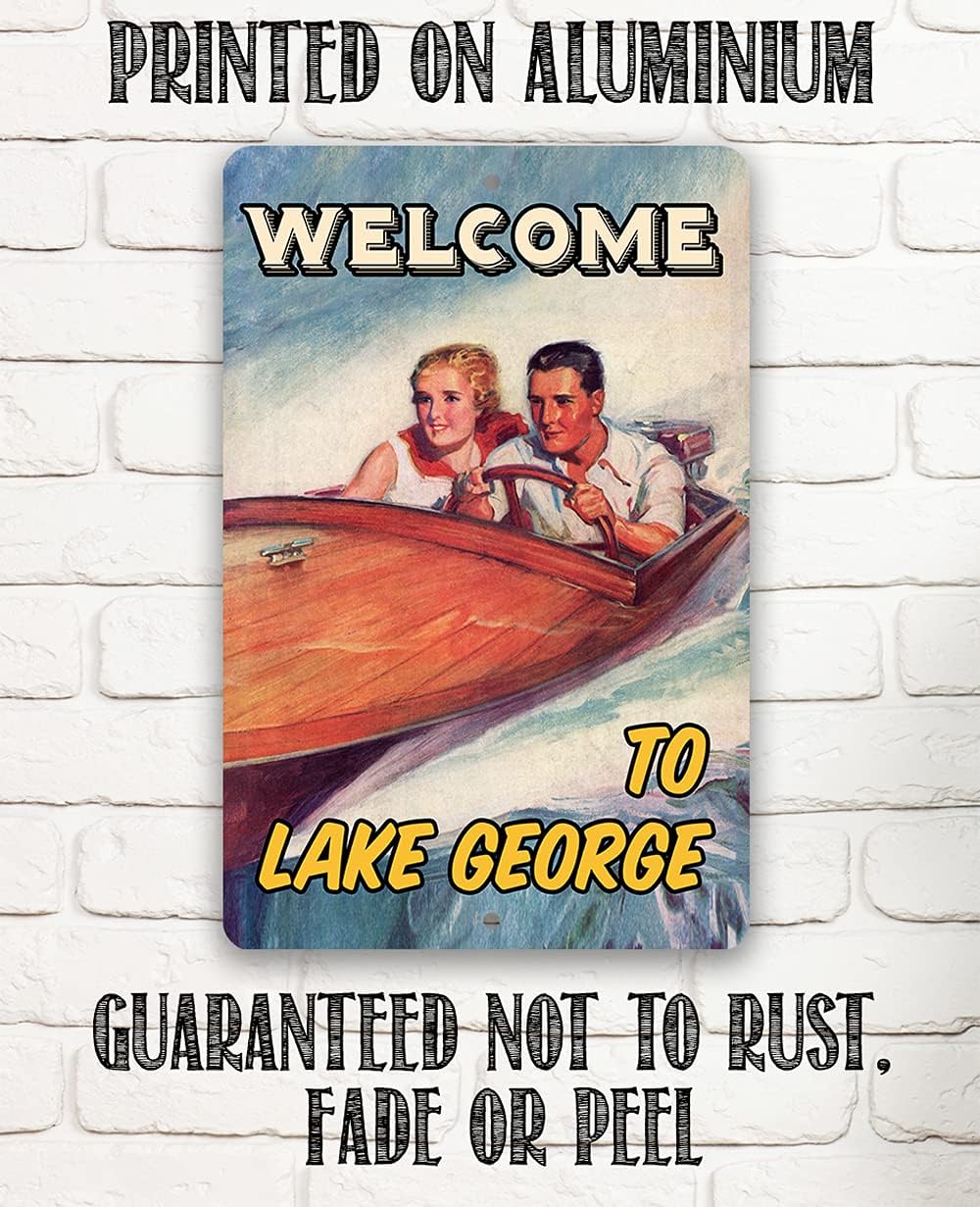 Personalized Fast Boat Vintage - Classic Beach House and Lake Decor, Customize Decor with Lake Name, Fishing and Cabin Display Gifts, 8x12 or 12x18 Use Indoor or Outdoor Durable Metal Tin Sign