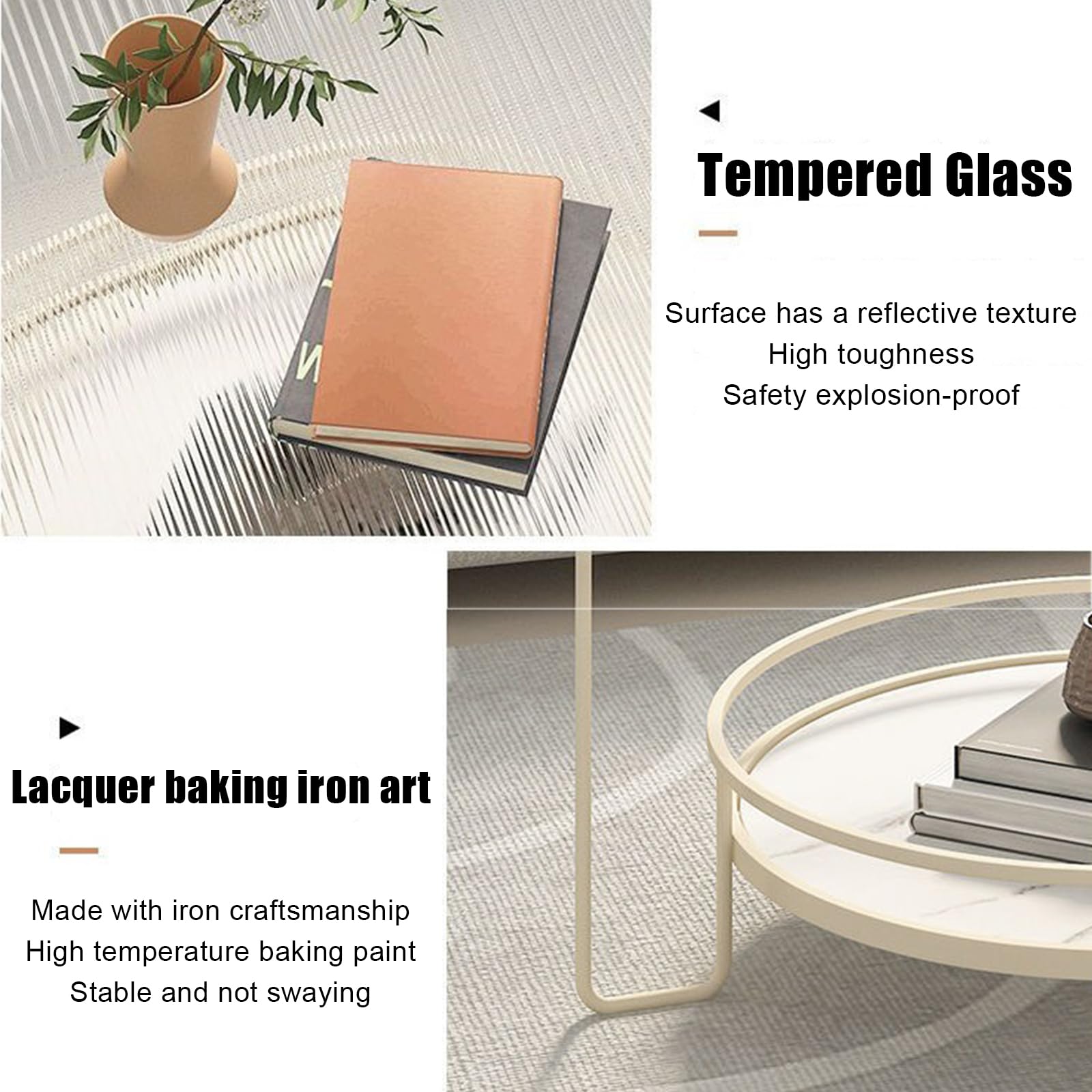 Runder Couchtisch aus gehärtetem Glas, 2-stöckiger Beistelltisch mit Metallrahmen, moderner, platzsparender Mitteltisch für Wohn- und Esszimmer (60 x 45 cm, Schwarz A)
