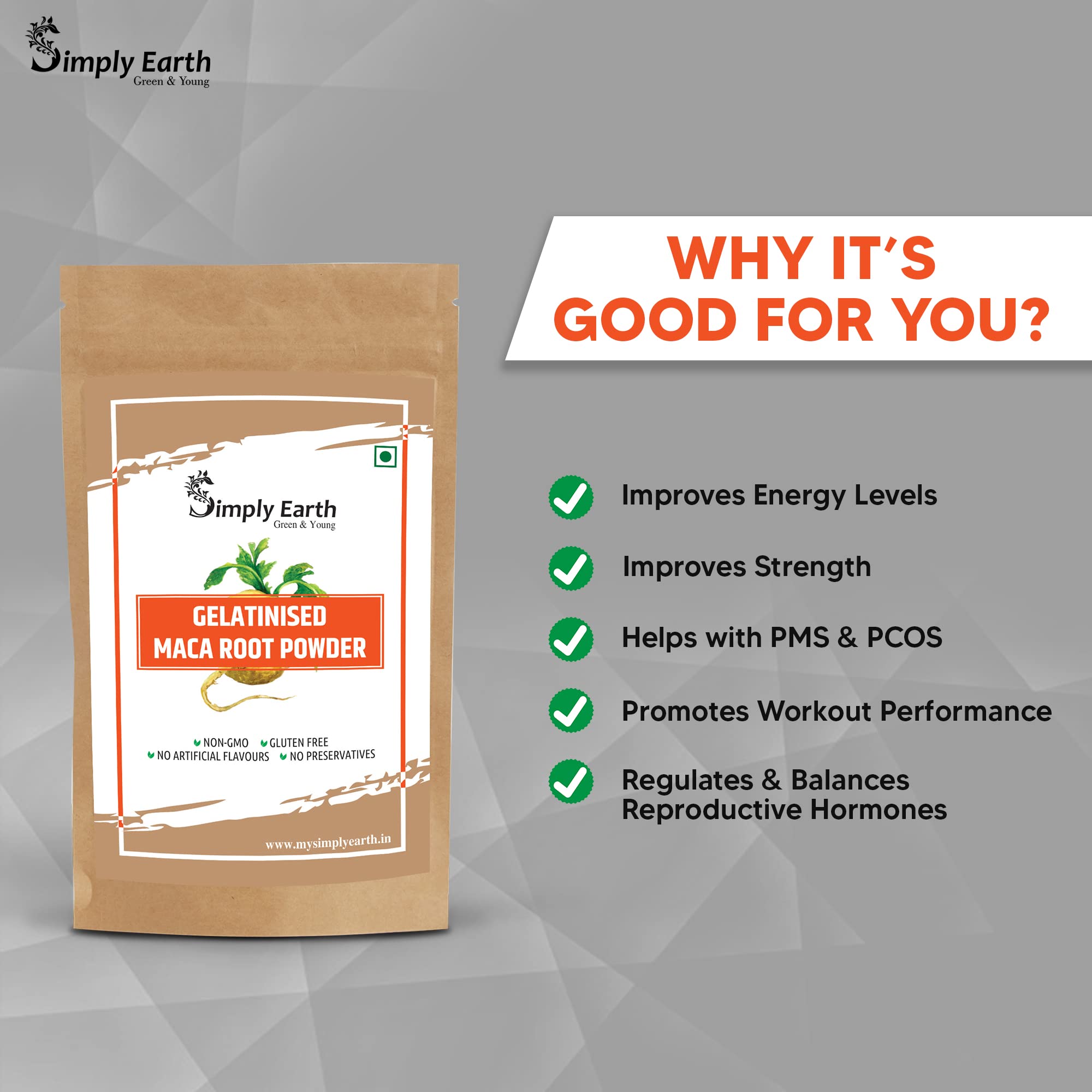 Simply Earth Gelatinised Peruvian Yellow Maca Root Powder, Organic Herbal Supplement | Improves Energy And Stamina | Good For Men And Women - 75 GMS 2