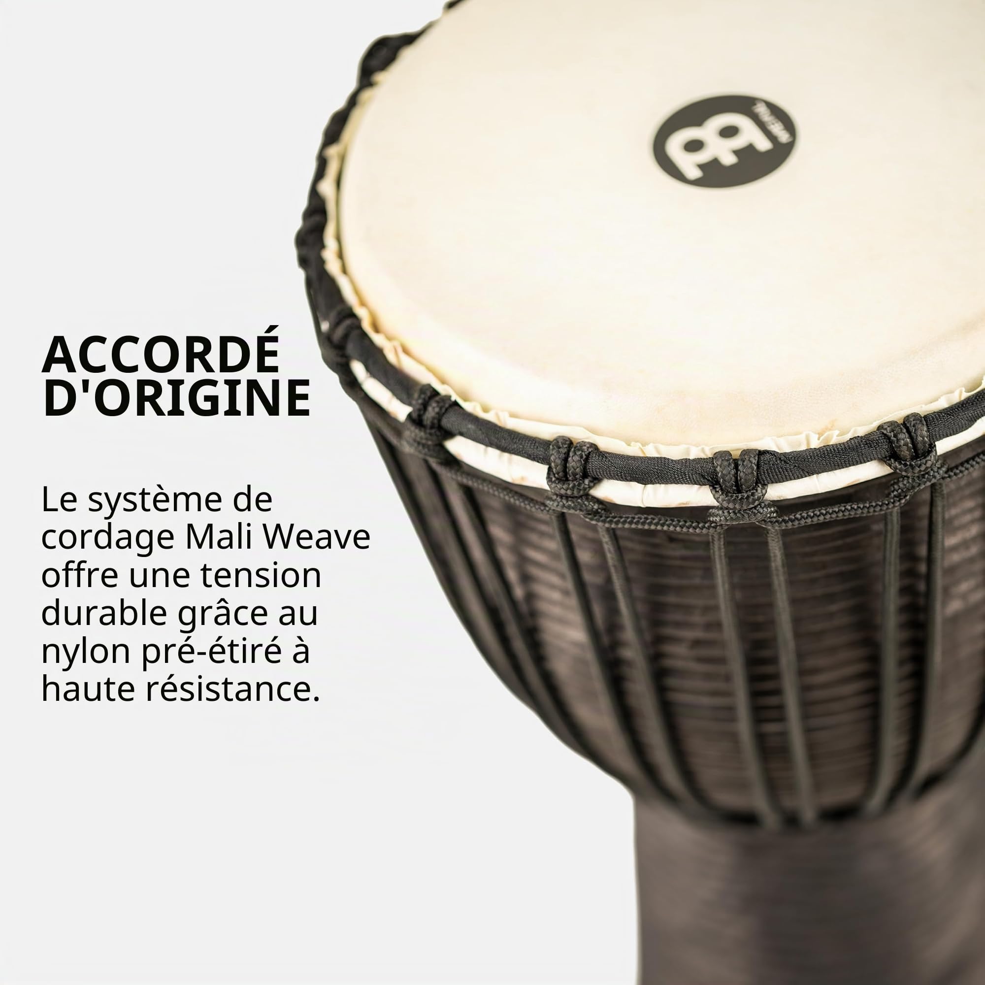Meinl Percussion Djembe River À Cordes – Percussion à Main Moyenne Taille – Avec Peau de Chèvre – Diamètre 10 pouces – Acajou, Noir (HDJ3-M)